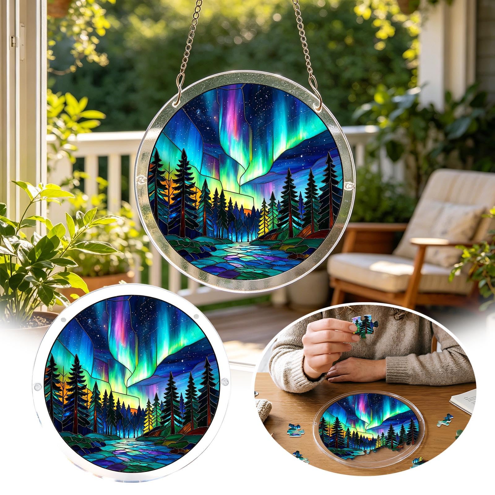 Acrylic Puzzle for Adult, Colorful Flame Sun Catchers Window Hanging 83 Puzzle for Home Decoration Birthday Women Men Mom, 20cm/7.9in Acrylic Puzzles, for Doors Garden Window Hanging Birthday (V) - 5