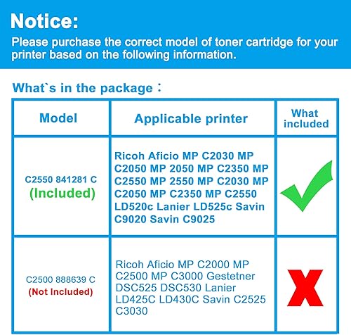 Miniatura 2 de LCL Cartucho de tóner de repuesto compatible para Ricoh 841281 MP C2550 C2050 2550 Lanier LD525c Savin C9020 9025 Aficio MP C2030 2050 C2350 C2050