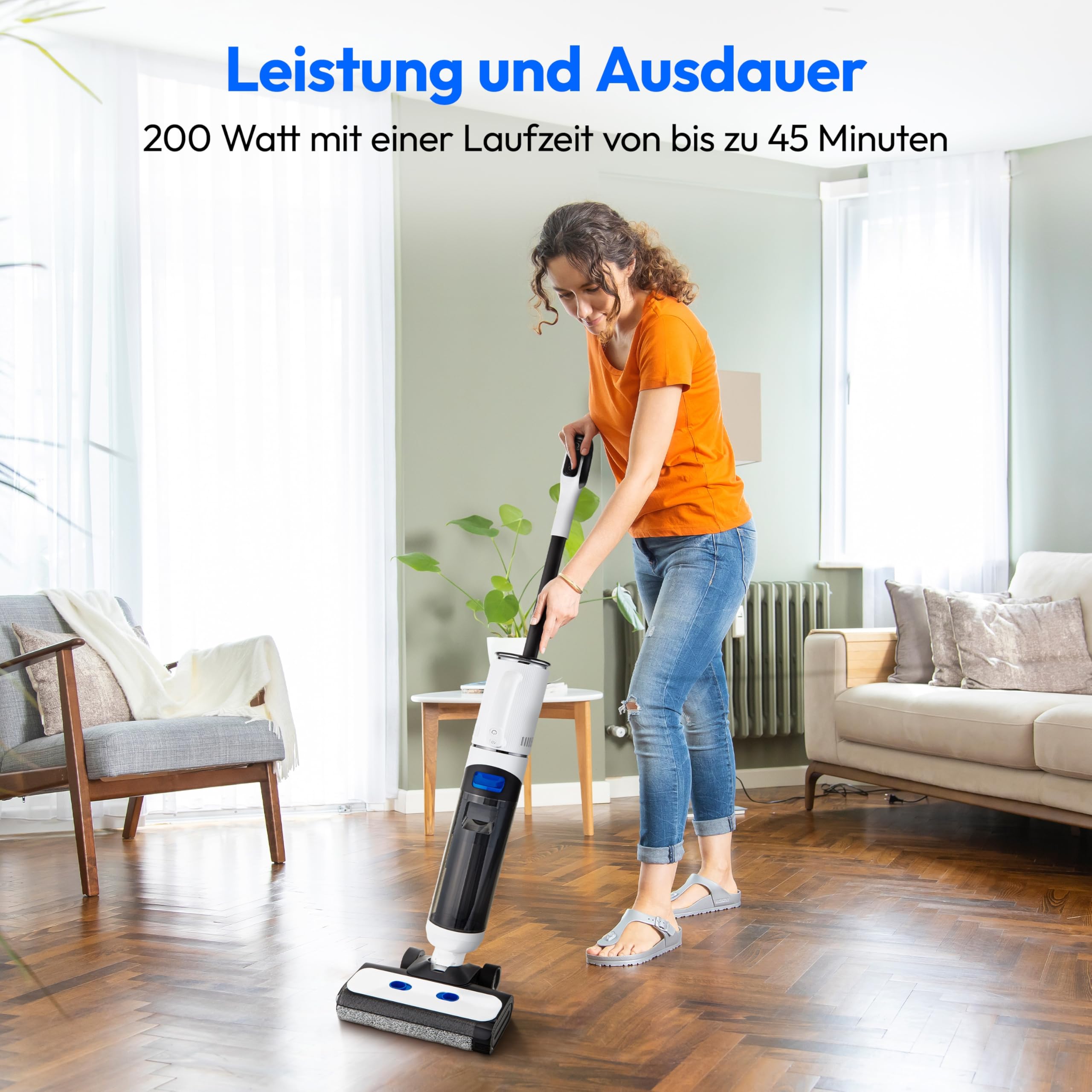 MEDION Nass Trockensauger H30 (2in1 kabelloser Saugwischer und Akku Staubsauger, bis zu 45 Min Laufzeit, getrennter Frischwasser Schmutzwassertank, Wischsauger für Hartböden Teppich)
