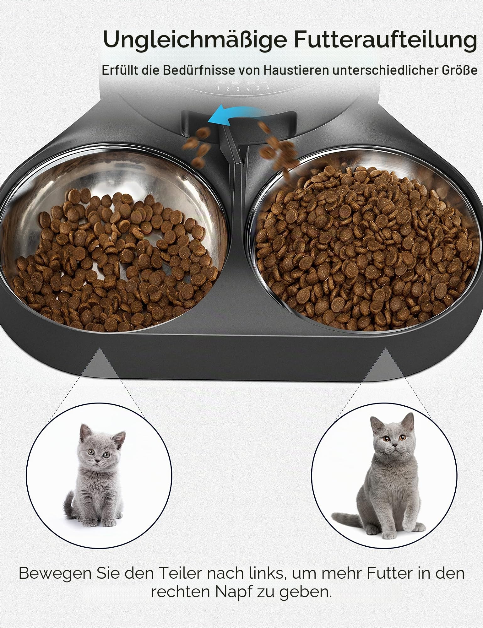 PETLIBRO Haustiernahrung Splitter mit Edelstahlnäpfen, Automatischer Katzenfutterspender für Zwei Katzen oder Hunde, geeignet Automatischer Katzenfutterspender PLAF005, PLAF006, PLAF103, PLAF203