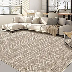 Nakagishi 10x12 Area Rug Living Room: Washable Boho Large Neutral Modern Soft Farmhouse Rugs Stain Resistant Indoor Floor Non-Slip Accent Carpet for Bedroom Nursery Kids Playroom Office Dining Room