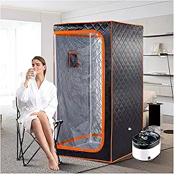 ZONEMEL Sauna a vapor portátil tamanho completo, spa pessoal para casa, vaporizador de 4 litros de 1600 watts com controle remoto, temporizador, cadeira dobrável (86 cm x L 86 cm x A 166 cm, borda laranja)