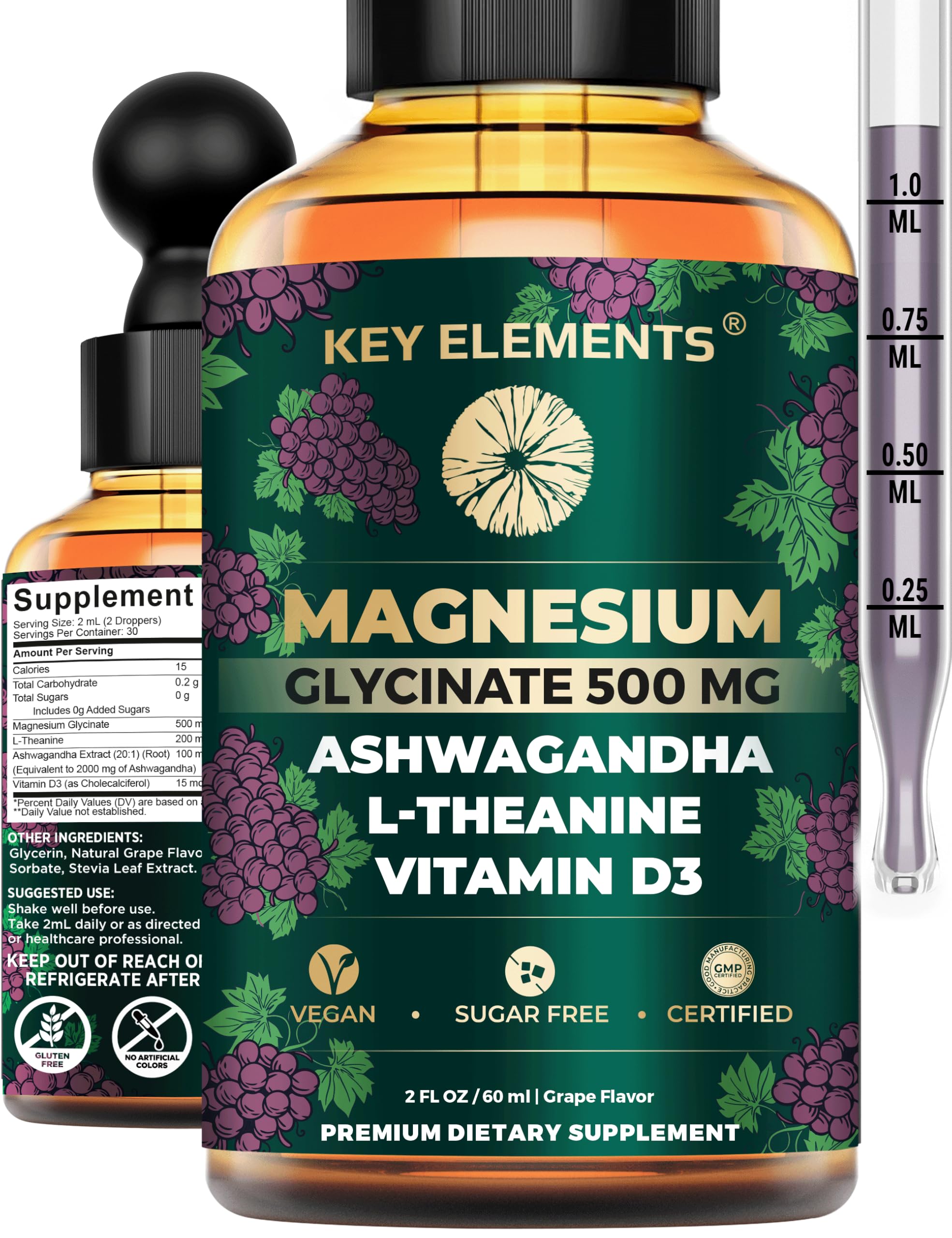 Liquid Magnesium Glycinate 500mg with Ashwagandha & L Theanine