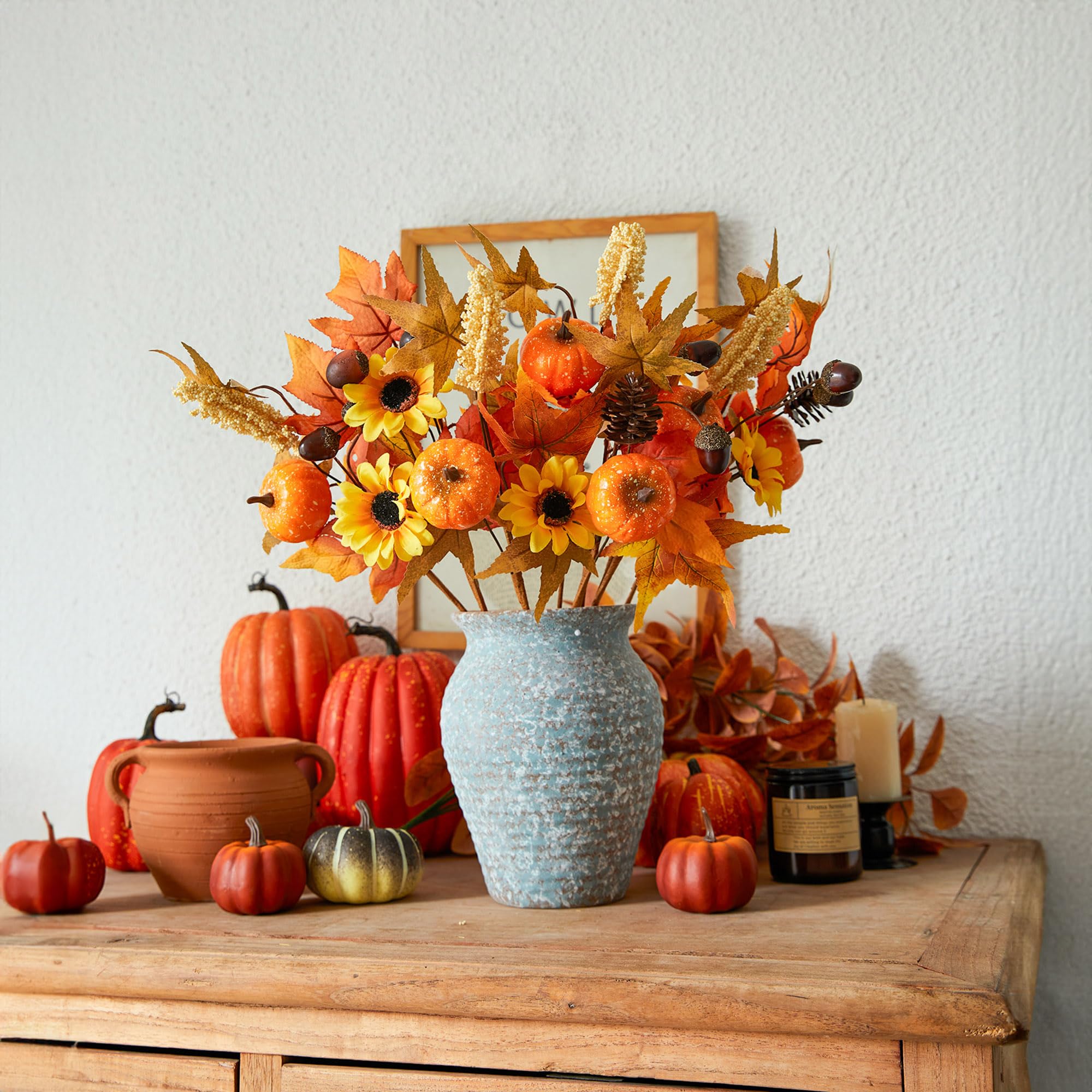 Künstliche Herbstblumen Mit Beeren, Kürbissen & Ahornblättern – 6 Stiele Für Deko & Vasen