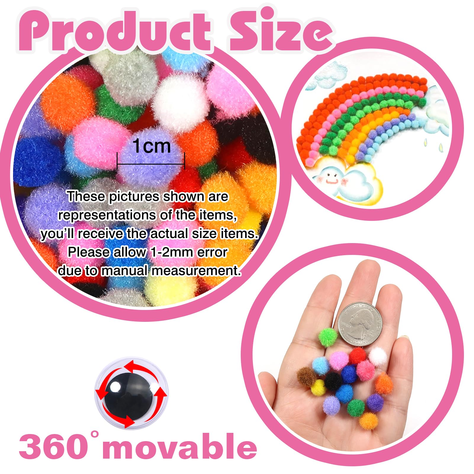 100 Pezzi Pom Pom Colorati Da 2 Cm Per Lavoretti Creativi, Feste, Decorazioni E Bigiotteria Fai Da Te. Morbidi E Vivaci.