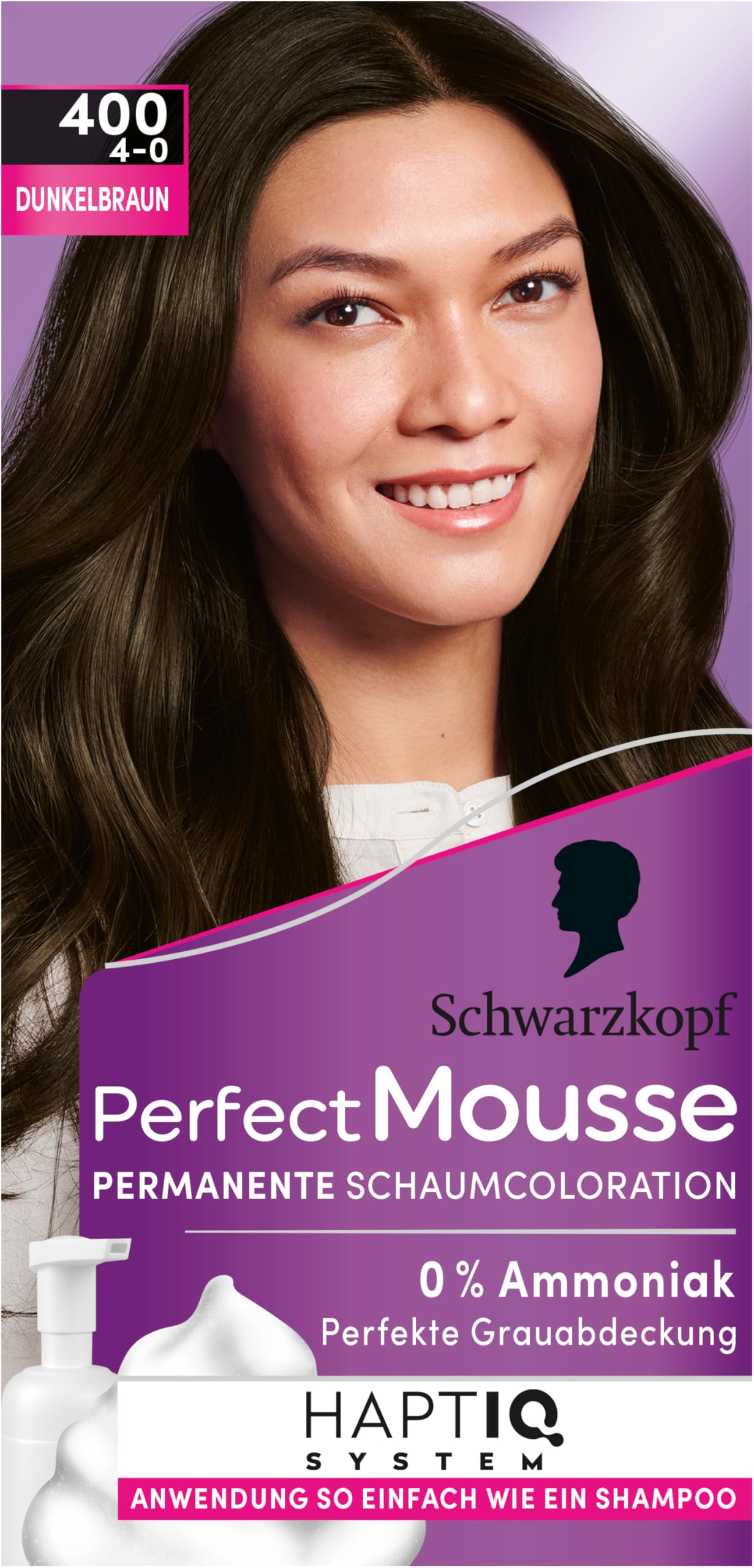 Schwarzkopf Perfect Mousse Permanente Schaumcoloration 400/4-0 Dunkelbraun (3 x 92,5 ml), Haarfarbe mit perfekter Grauabdeckung, Coloration für intensive Pflege & strahlenden Glanz