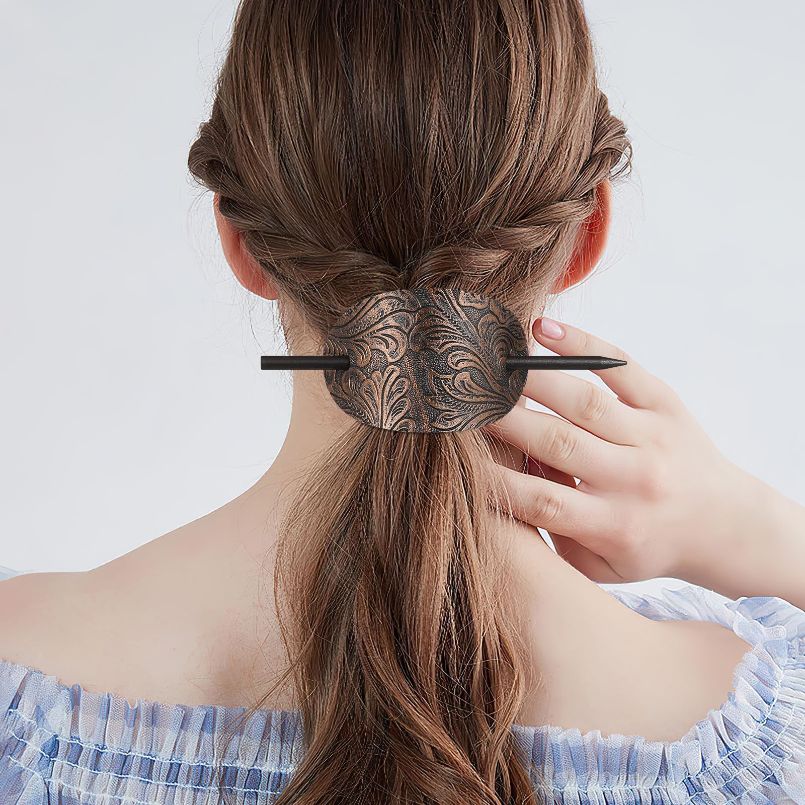 Hair Clip/Hair Barrette Brown Leather (New in Pack) Amazon.com : SHERCHPRY Leather Hair Barrette with Stick 3  main image 4