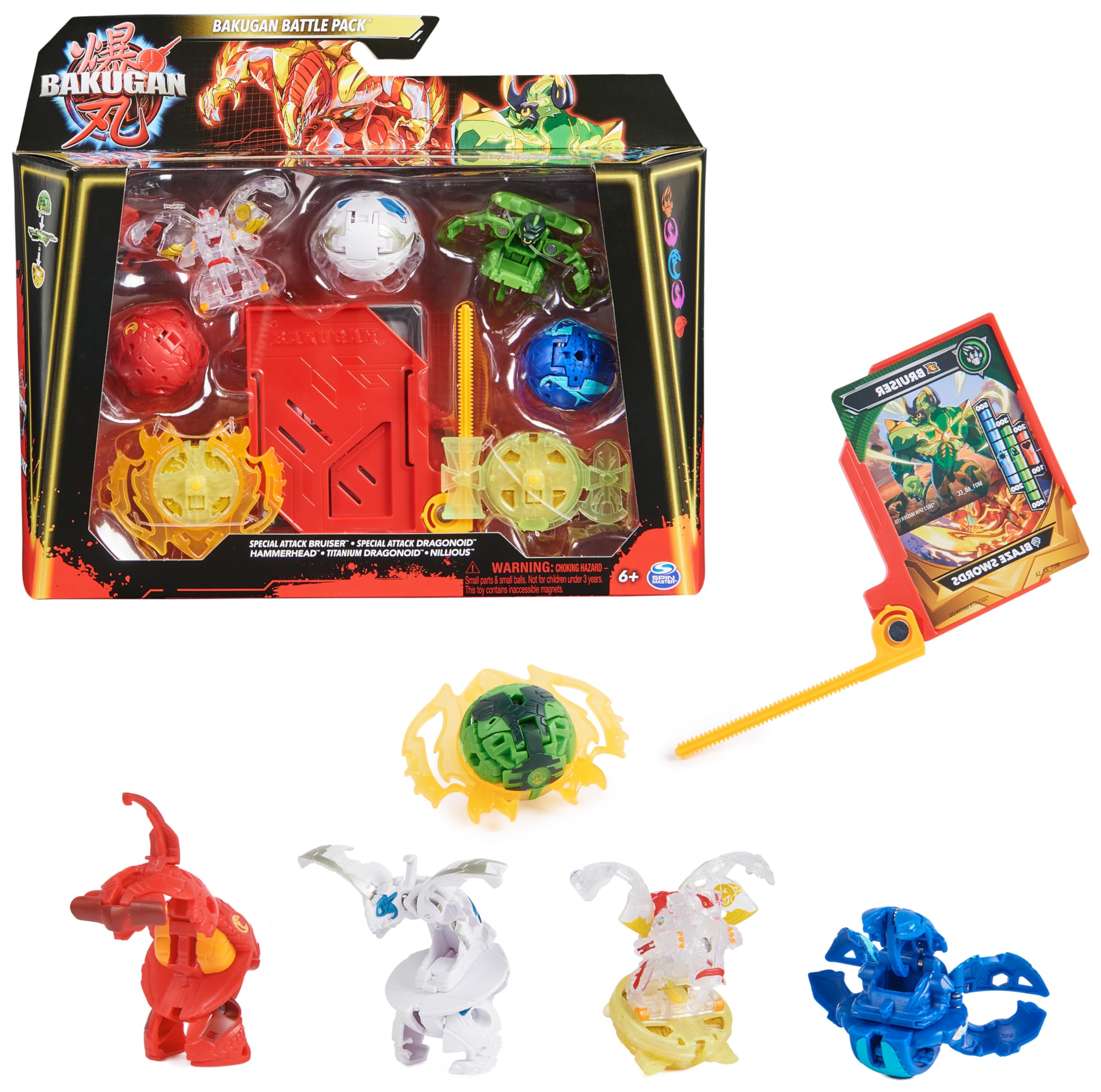 BAKUGAN 3.0 - Battle Pack - Hammerhead, Titanium Dragonoid, Nillious, Bruiser Special Attack et 1 Dragonoid, 2 Anneaux, 1 Carte Lanceur Et 12 Cartes - Collection - Jouet Enfant 6 Ans Et +