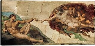 LuxHomeDecor Quadro Stampa su Tela con Telaio in Legno Michelangelo Buonarroti La creazione di Adamo 160x80 CM