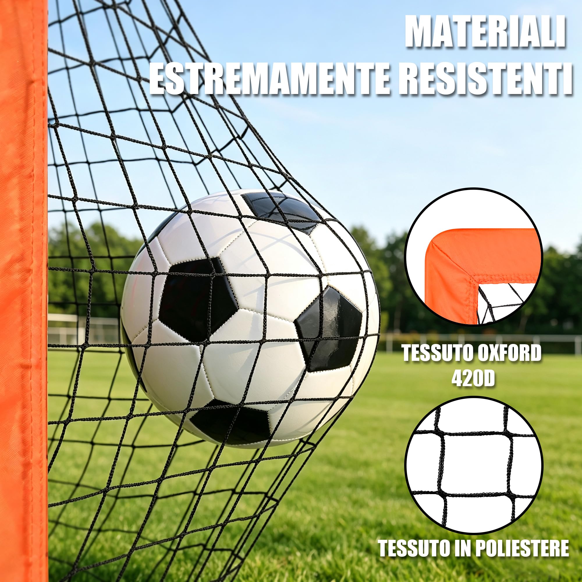 BaseGoal Set di 2 Porte da Calcio per Giardino 120x90cm con Calcio n. 5 | Porta da Calcio Adolescenti con Aste In Fibra di Vetro, Reti di Alta Qualità, Bersaglio, Coni da Calcio e Cono a Forma di U