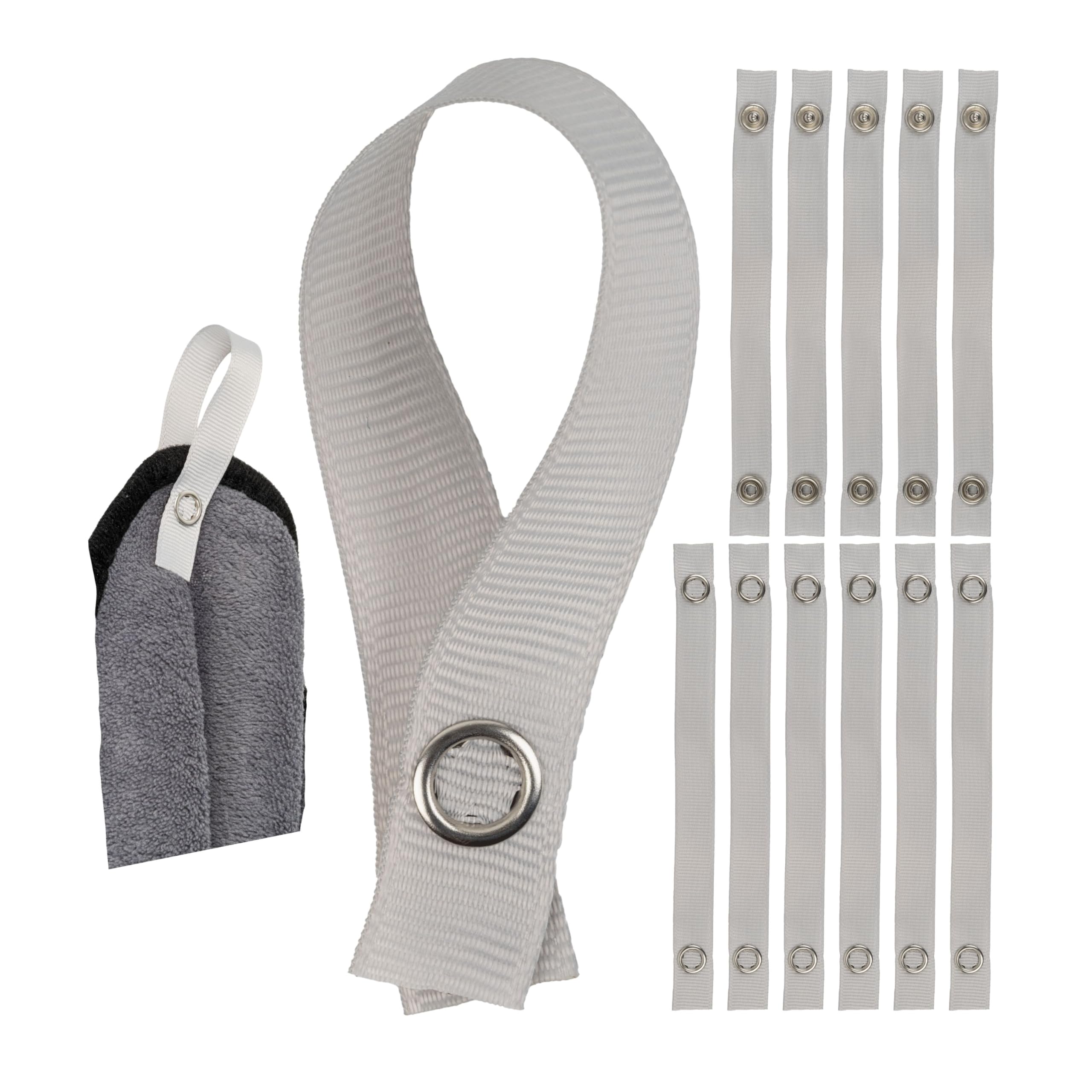 Your Day Mate With Press Stud, Grey, 12 Pcs No-Sew Hangers For Textiles, 12 Pack, 150 X 12 Mm Loops, In Grey, With Press Stud Fastener, Hanger Tabs For Tea Towel, Hand Towel, Rag, Cloth, Decorative Items, Camper Accessories