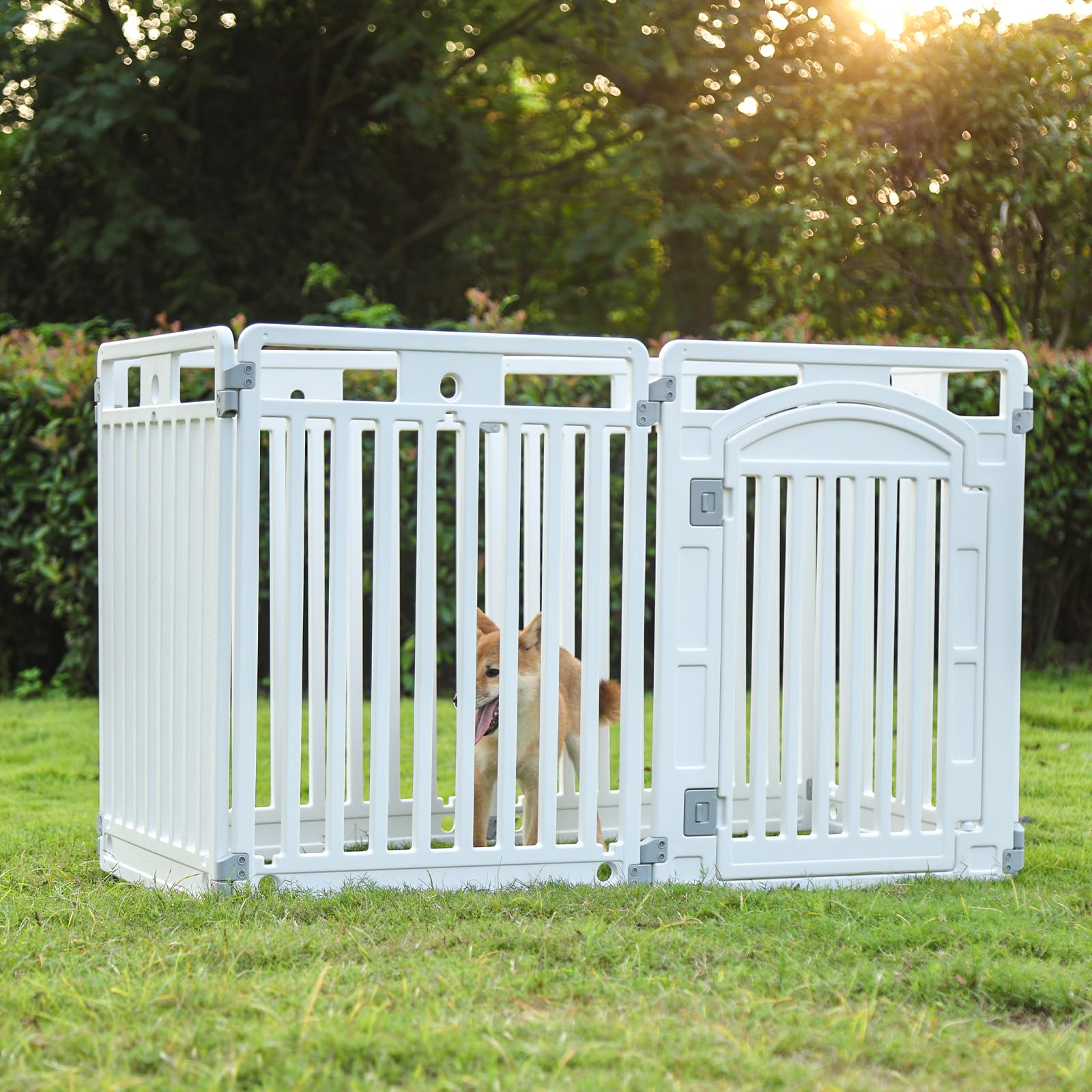 Gupamiga Recinto per Cani Cuccioli da Interno o Esterno, Box per Cani, Gabbia per Cuccioli con Cancelletto, Solido Smooth, Installazione semplice, Bianco (130x65x80cm)