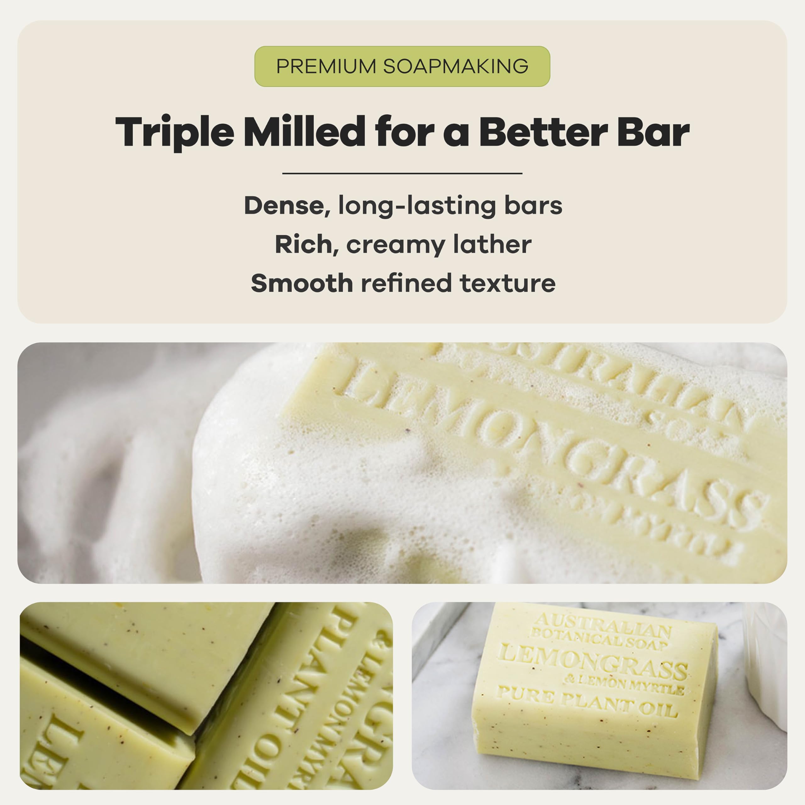 Australian Botanical Soap, Barritas de jabón de limón y limón, 187 g, ingredientes naturales, para todo tipo de piel, enriquecida con manteca de karité, 8 unidades