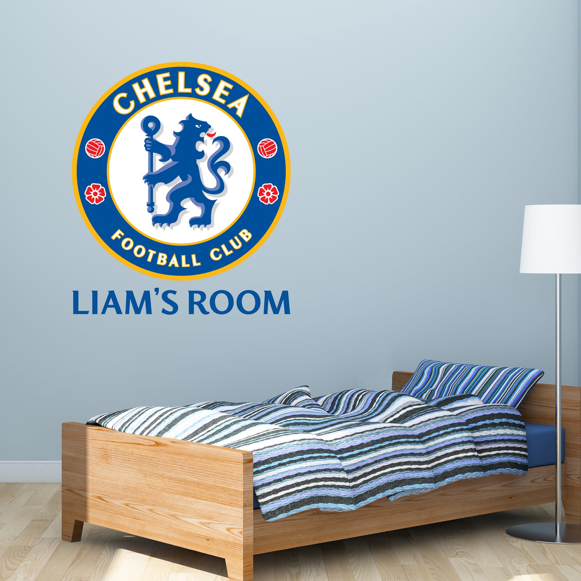 Beautiful Game Chelsea Football Club Official Crest & Personalised Name Wall Mural Sticker (90cm Height)