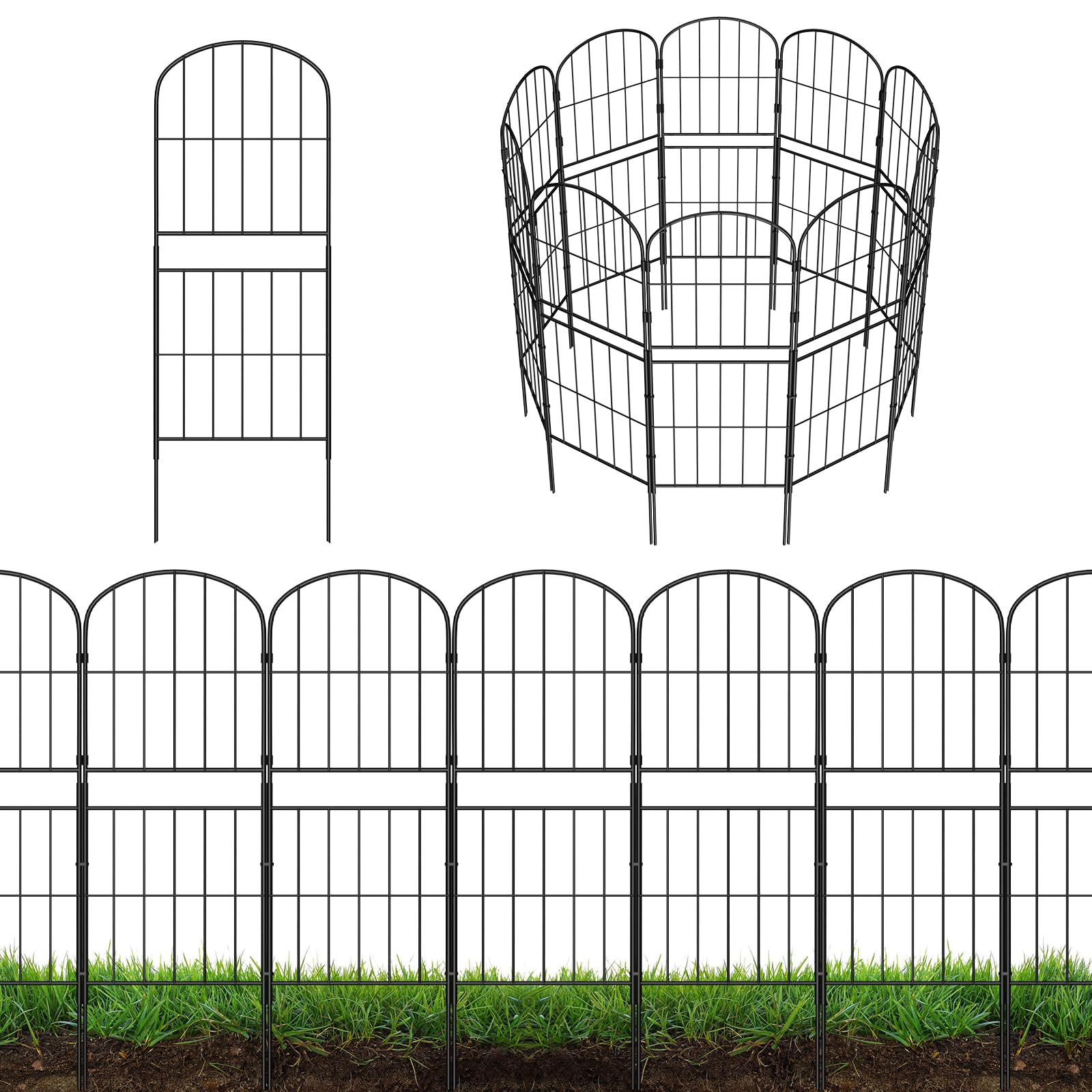 LIANTRAL 10 Stück Dekorativer Gartenzaun, Tier Barriere Zaun, Steckzaun Metall, Rostfeste Gartenzaun, Kein Graben Zaun Patio Grenze Tierzaun für Hunde Kaninchen im Freien Patio, 91 cm (H) x 3,05 m (L)