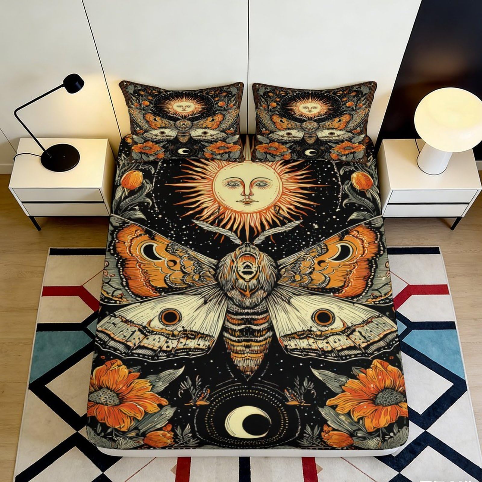 3D Printed Cosmic Moth Fitted Sheet Microfiber Soft Breathable Sunflower Bed Cover for Bedroom Dormitory Guest Room Mattress Protection Decor 120x200x25cm