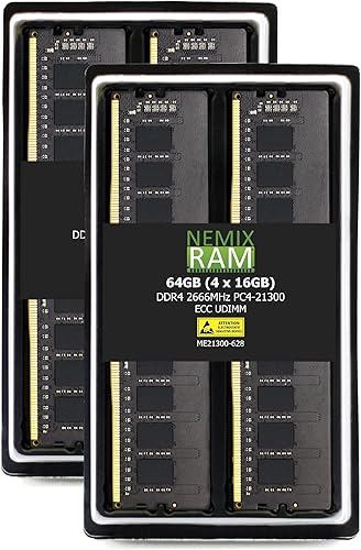 NEMIX RAM Kit de memoria UDIMM DDR4 2666MHZ de 64 GB (4 x 16 GB) 2Rx8 1.2V CL19 288-PIN ECC sin búfer UDIMM compatible con Synology D4EC-2666-16G
