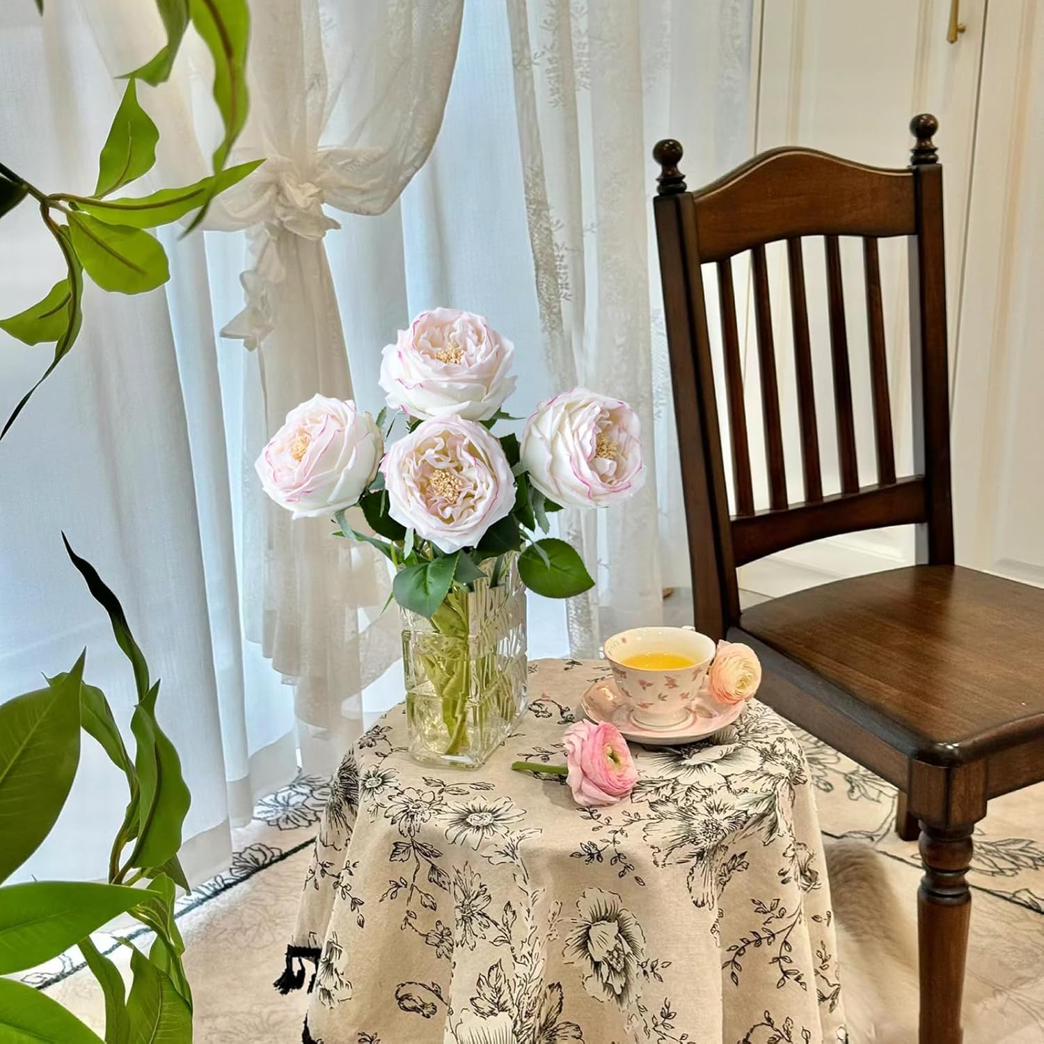 YalzoneMet 3.5'' Big Bloom Flesh Pink Rose Artificial Flowers 4Pcs Real Touch Rose Faux 17.7 Inch Long Stem Austen Roses Peonies Fake Flowers for Home Kitchen Party Christmas Flower Wedding Decor