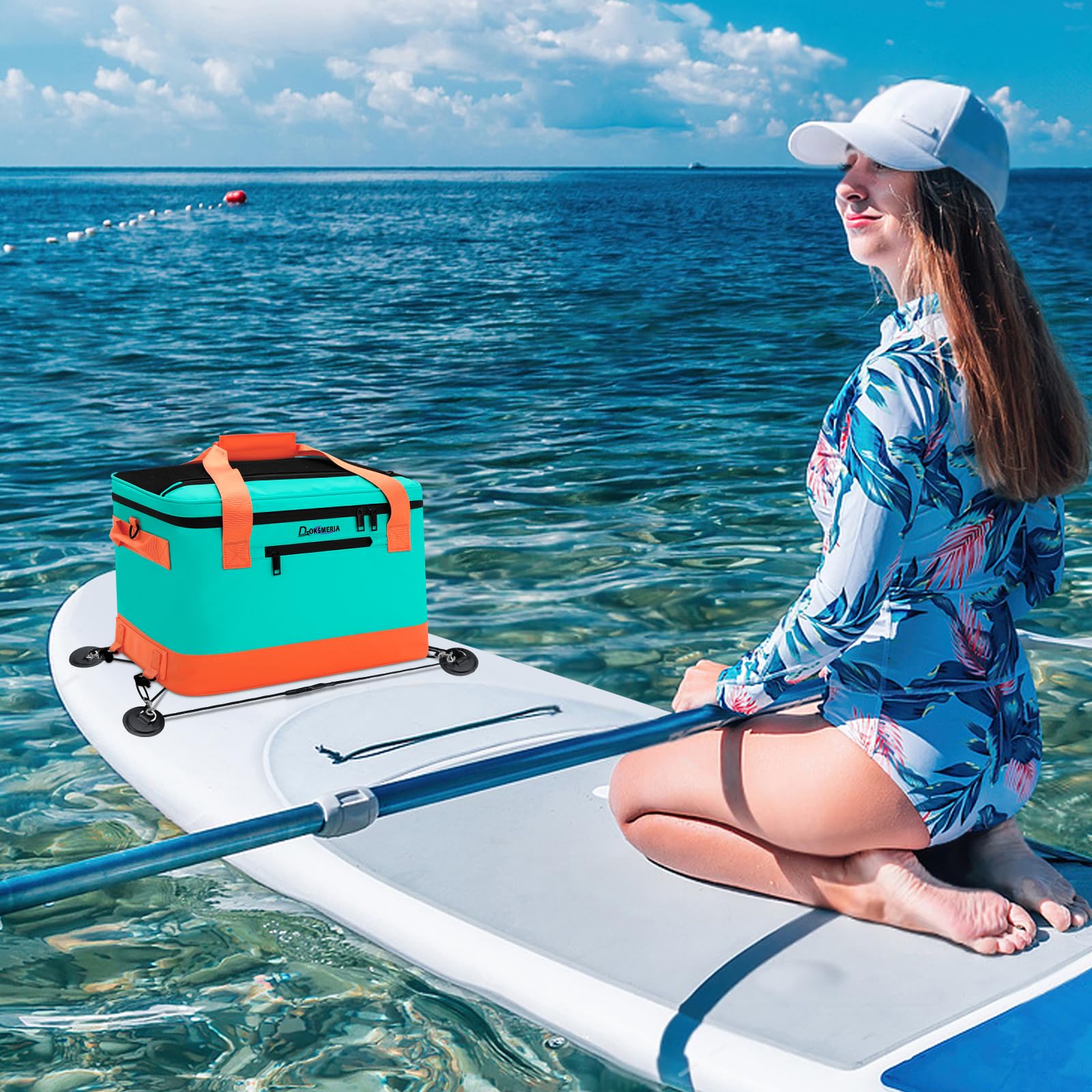 Tabla de paddle Board Cooler impermeable, supercapacidad, tabla de surf con correa para el hombro y 6 clips de cuerda elásticos, bolsa de accesorios para tabla de paddle board y kayak