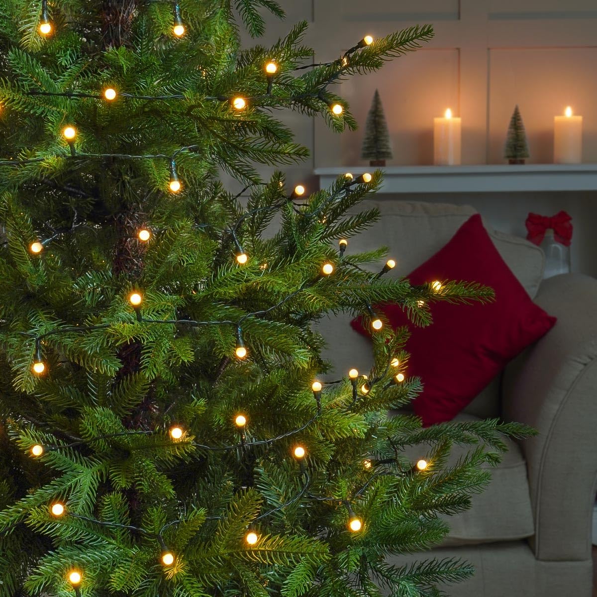 Festive Lights - 19.9m Christmas Multi Function 200 LED Warm White Berry Fairy String Lights - Battery Operated Indoor Outdoor Home Garden Tree Seasonal Lighting Decoration - with 6 Hour Timer