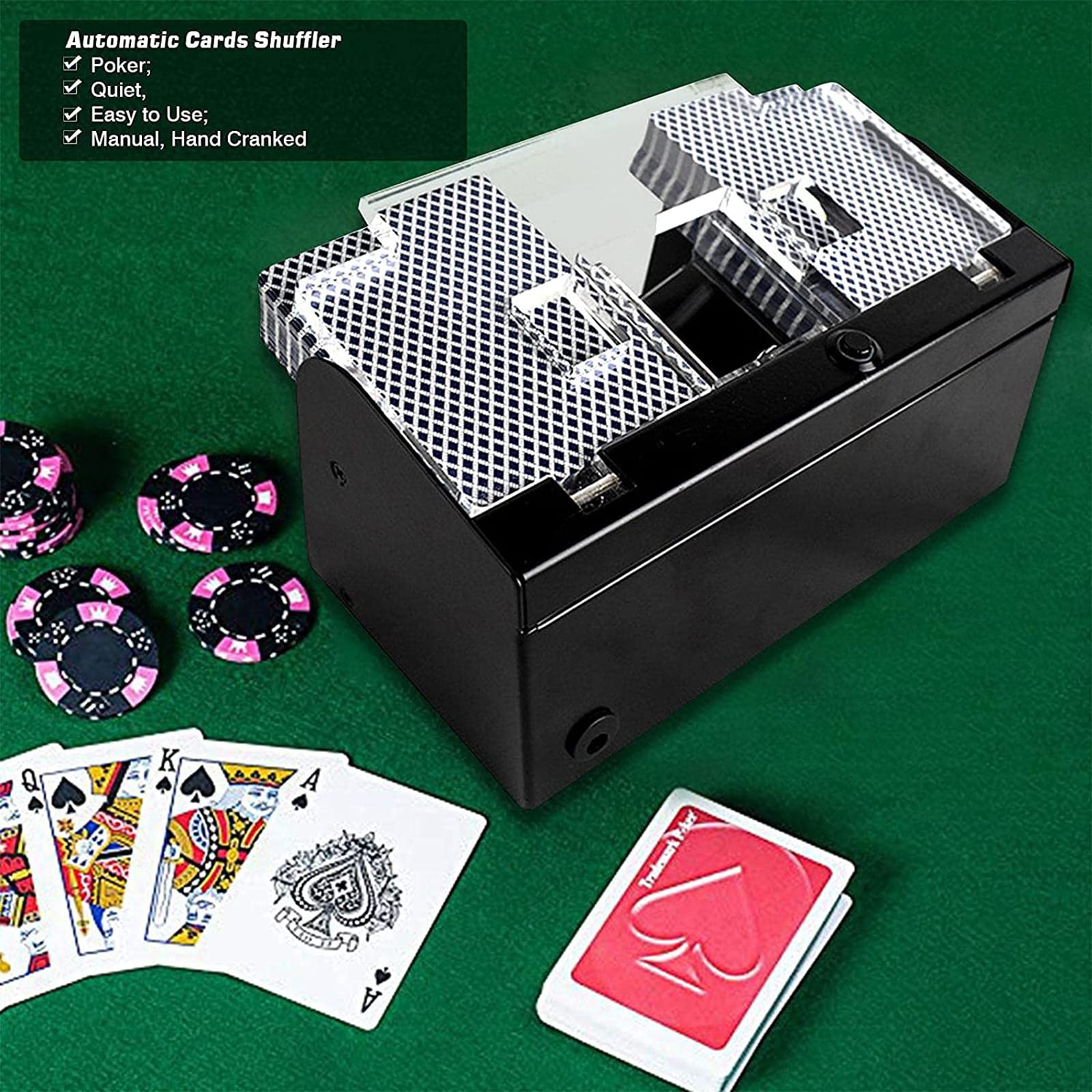 NGARY Barajador De Cartas De Póquer, Mezclador Automático De Cartas Deluxe De 2 Barajas, Pausa Automática Y Operación con Una Sola Tecla, para El Hogar, Viajes, Negocios | Juegos De Cartas