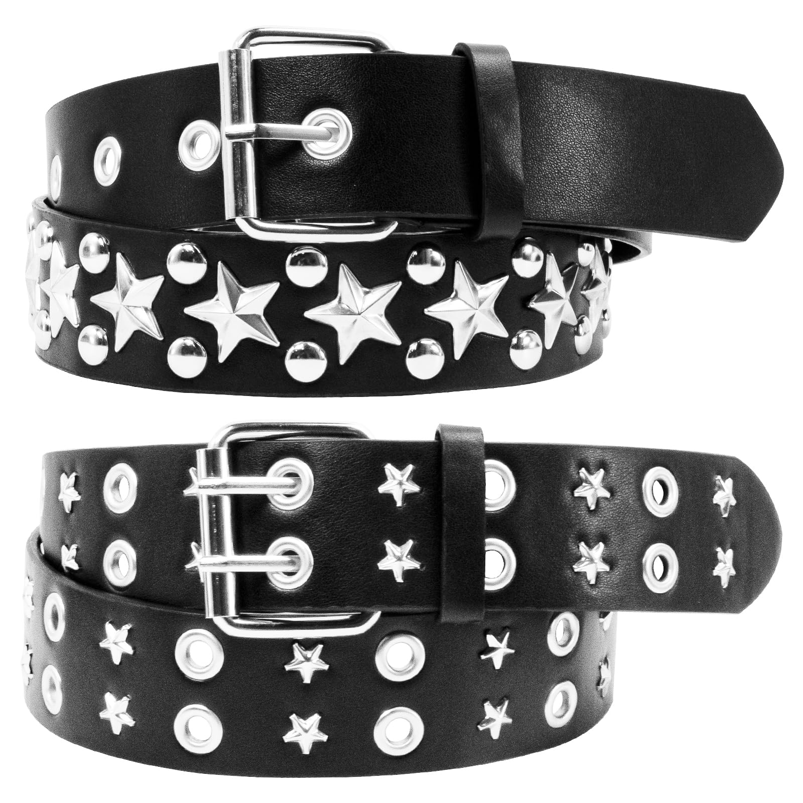 2 Pcs Black Studded Y2K Star Belt PU Leather Gothic Punk Rock