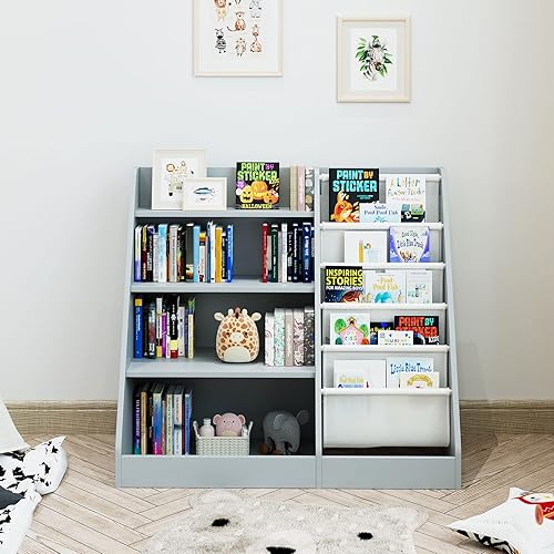 Miniatura 82 de Estantería de madera rosa de 4 niveles para niños, estantería de 5 capas, estante para libros de almacenamiento para bebés, organizador de juguetes