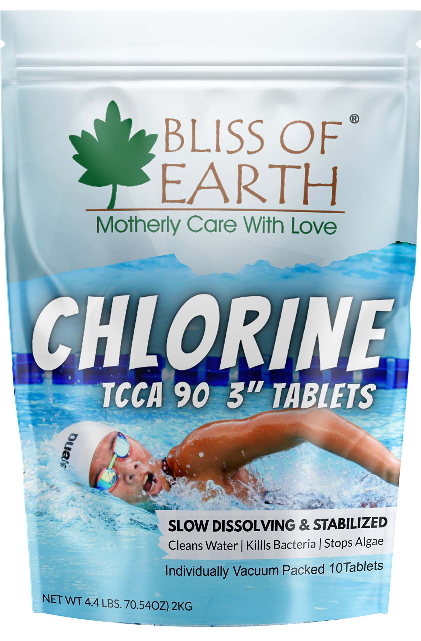 Bliss of Earth Chlorine Tablets for Pool & Water Tank, Powerful Multi-Purpose Disinfectant for Cleaning, Purifying, Odor Removal, & Germ Protection, 100% Effective Water Treatment Tablets – 10x200g