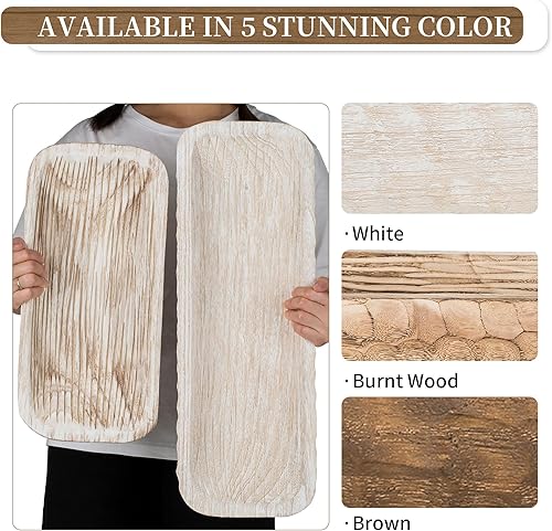 Miniatura 5 de Hanobe Cuenco decorativo de madera para masa centro de mesa grande de madera de 22 pulgadas de largo, bandeja rústica de granja, decoración rústica