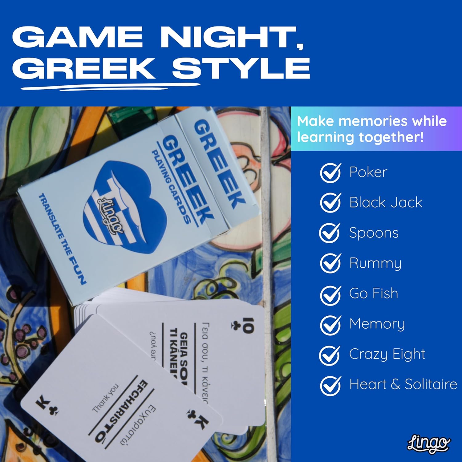Greek Lingo Playing Cards | Travel Flashcards | Learn Greek Vocabulary in A Fun & Easy Way | 52 Essential Translations - Image 4