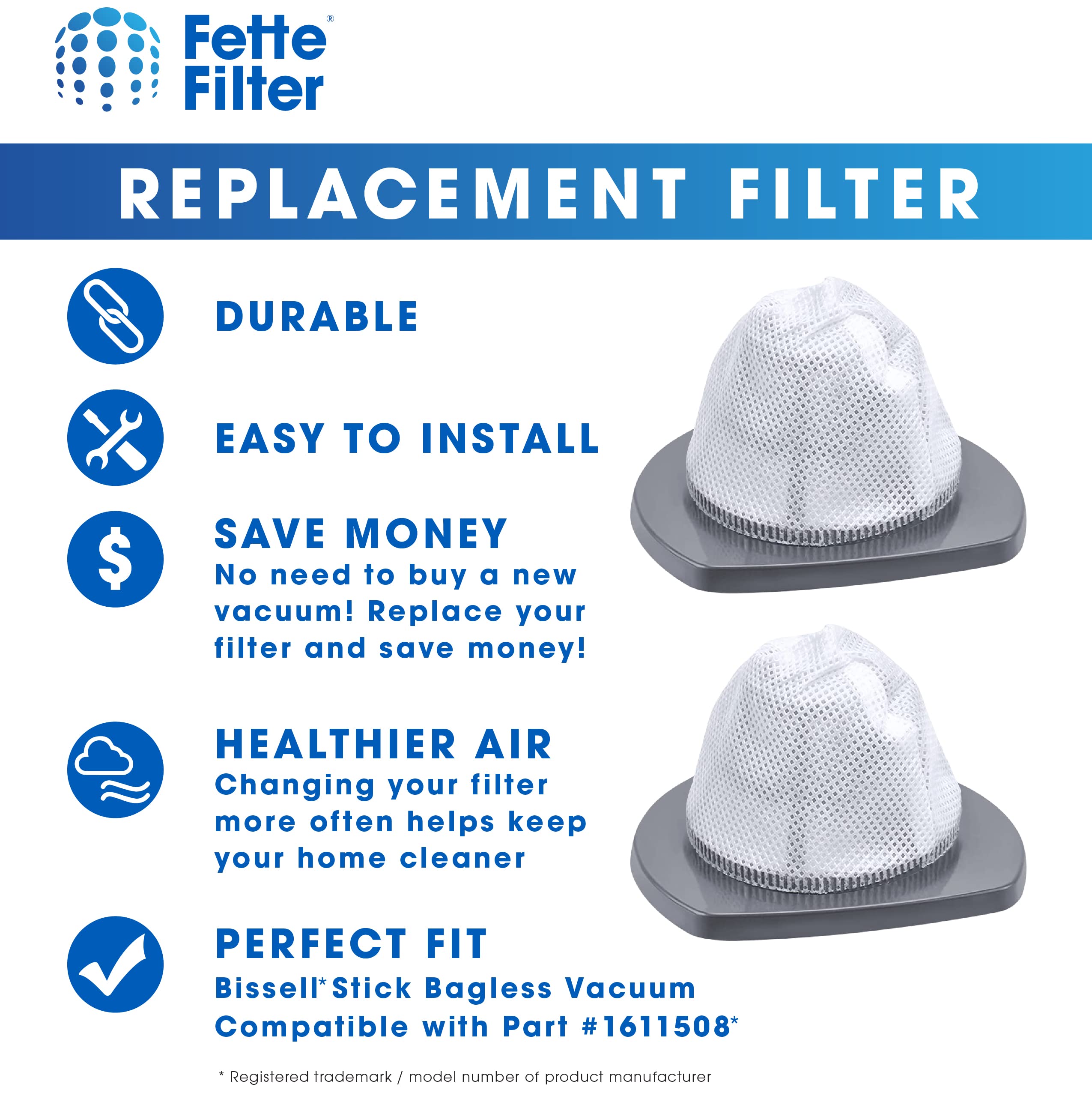 6 Pack 2037423 Filter Compatible With Bissell 3-in-1 Lightweight Stick Vac 38B1