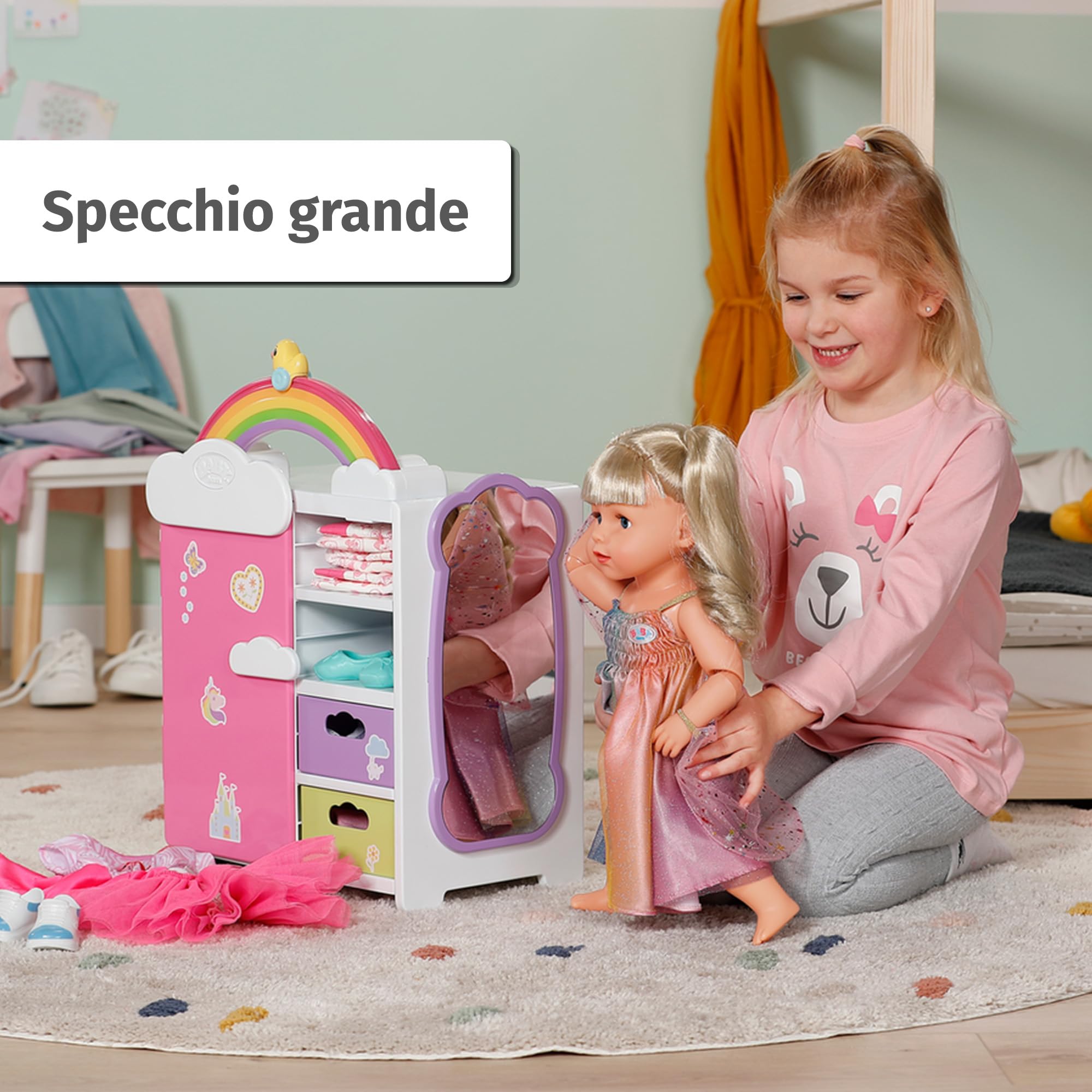 BABY born Armadio arcobaleno con luci e suoni | Luci e suoni, ripiani per scarpe, grucce e adesivi