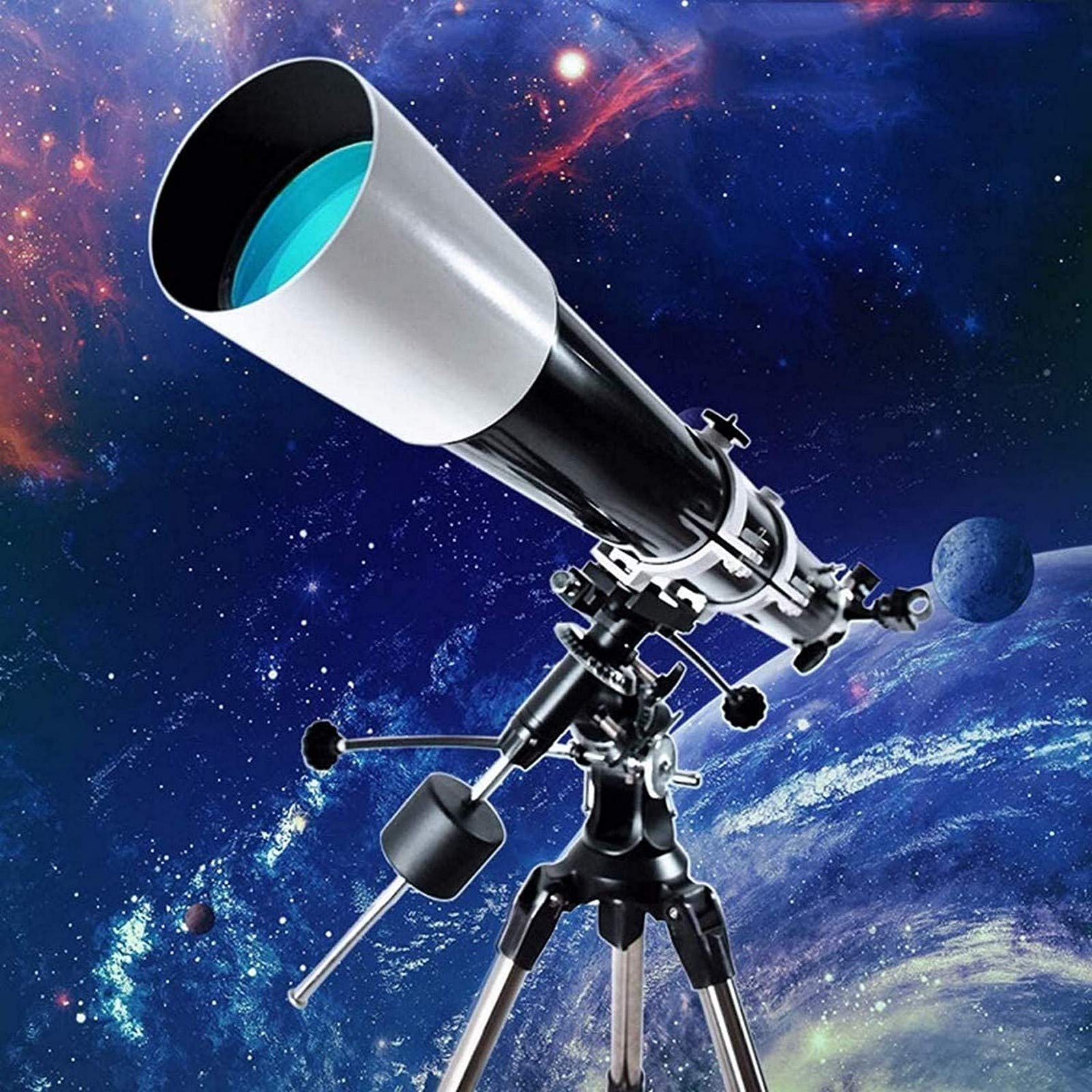 Telescopio de observación de Estrellas, telescopios refractores, telescopios astronómicos de 80 mm de Apertura y 900 mm con trípode Ajustable y Soporte para teléfono Inteligente
