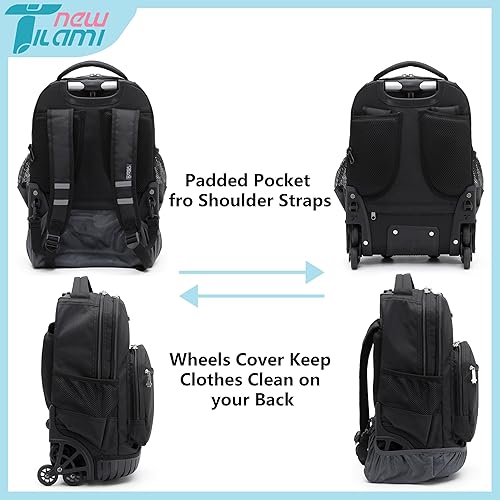 Miniatura 5 de NEW TILAMI Mochila rodante de 1618 pulgadas para niños, mochila para laptop con ruedas para viajes escolares, Azul meteorito, 18 pulgadas, Mochila
