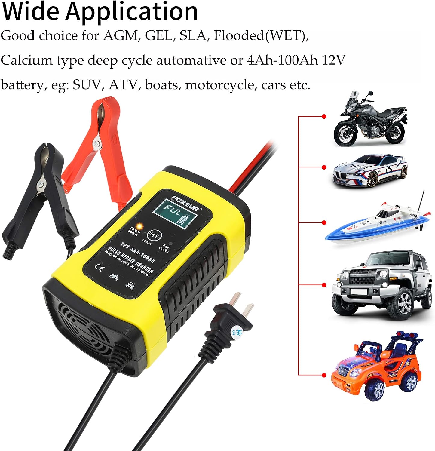 12V 5 Amp Automotive Smart Battery Charger Maintainer for Car, Motorcycle, RV, SUV, Lawn Mower, Boat, RV, SUV, ATV and More
