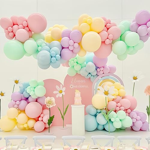 Miniatura 4 de Kit de Arco de Globos Pastel Macaron Rosa Azul Verde Morado Amarillo Color Pastel Arcoíris Confeti Globos de Látex Guirnalda para Pascua Cumpleaños