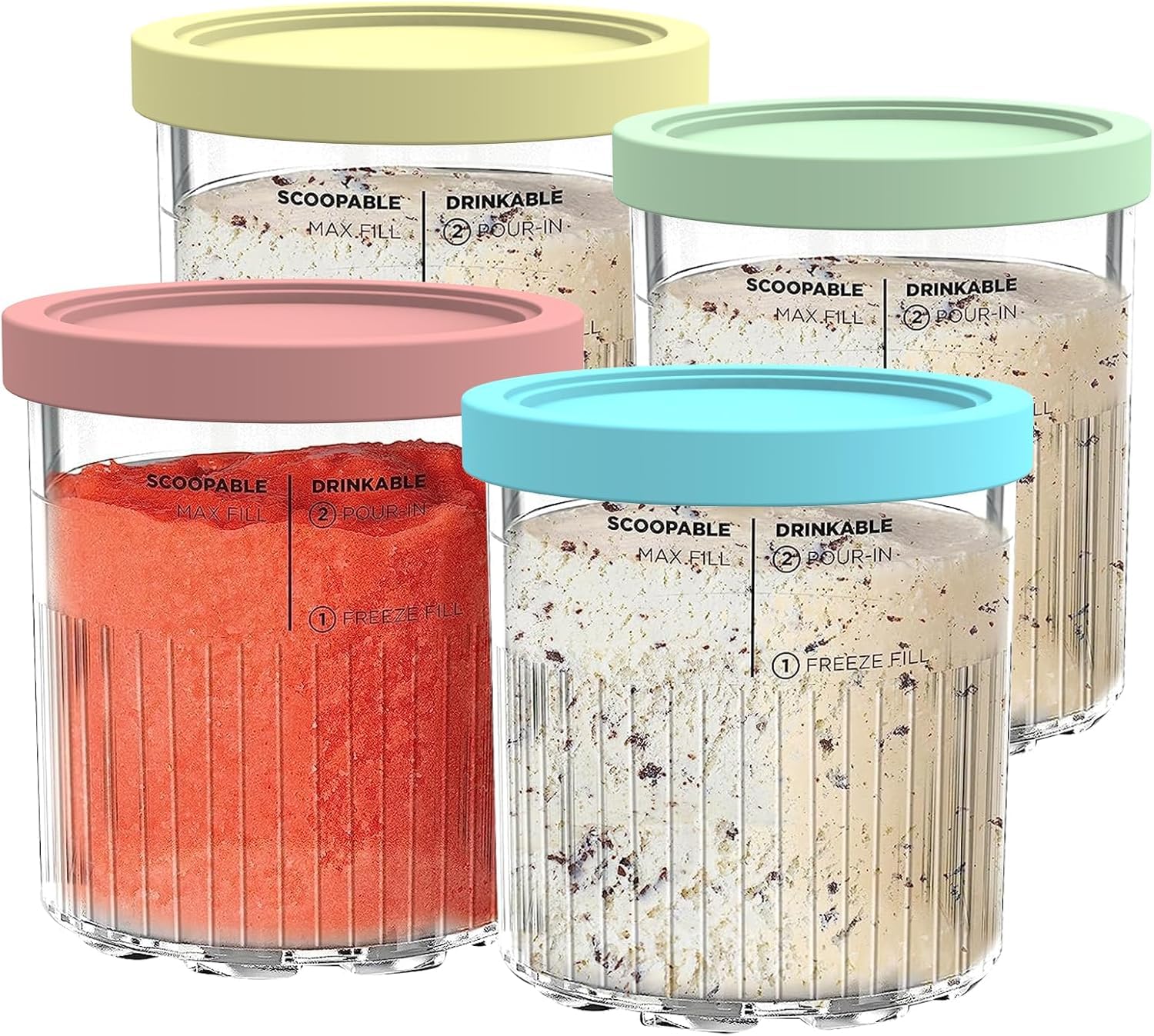 4 Pack Creami Deluxe Pints and Lids for Ninja NC500 NC501 Series, Compatible with Ninja Creami 11-in-1 Ice Cream Maker, BPA-Free & Dishwasher Safe