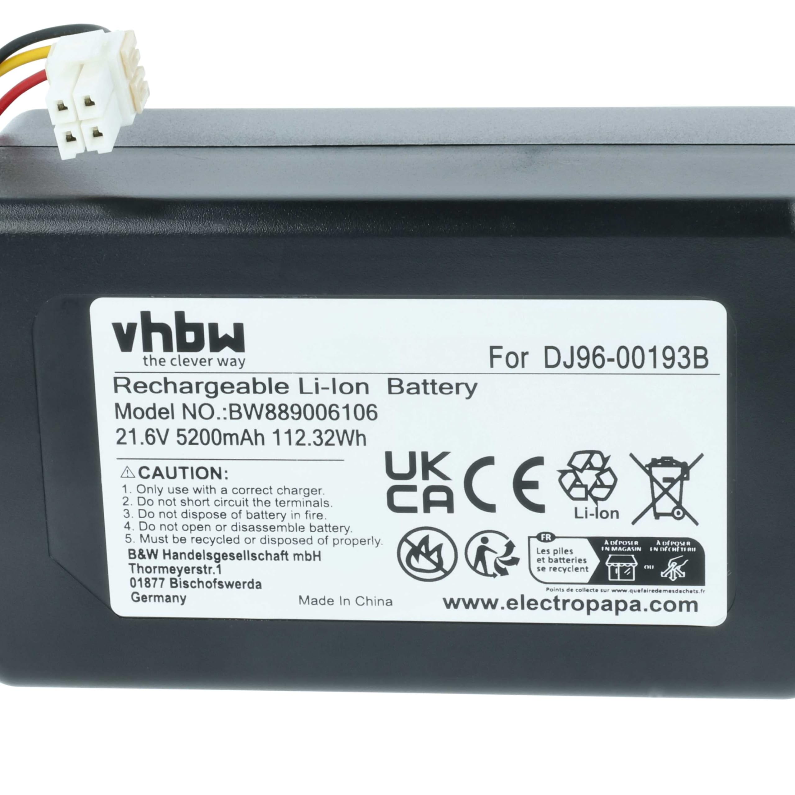 vhbw Bateria kompatybilna z robotem AGD Samsung Powerbot VR7000, VR2AM7070WS/AC, VR2AM7090WD/AA (5,2 Ah, 21,6 V, Li-ION)
