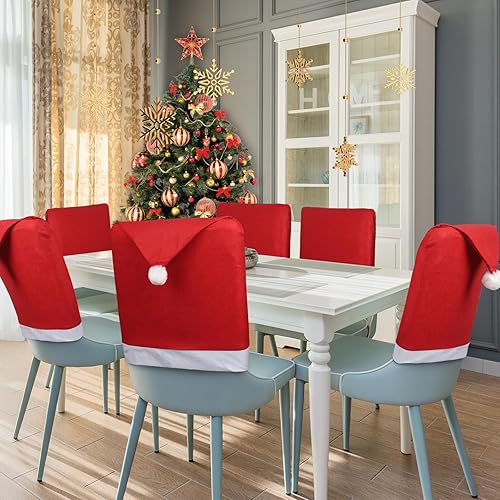 JaBrand 6 fundas de silla de Navidad, cubierta trasera de silla roja, cubierta de sombrero de Papá Noel para decoración de Navidad, comedor,