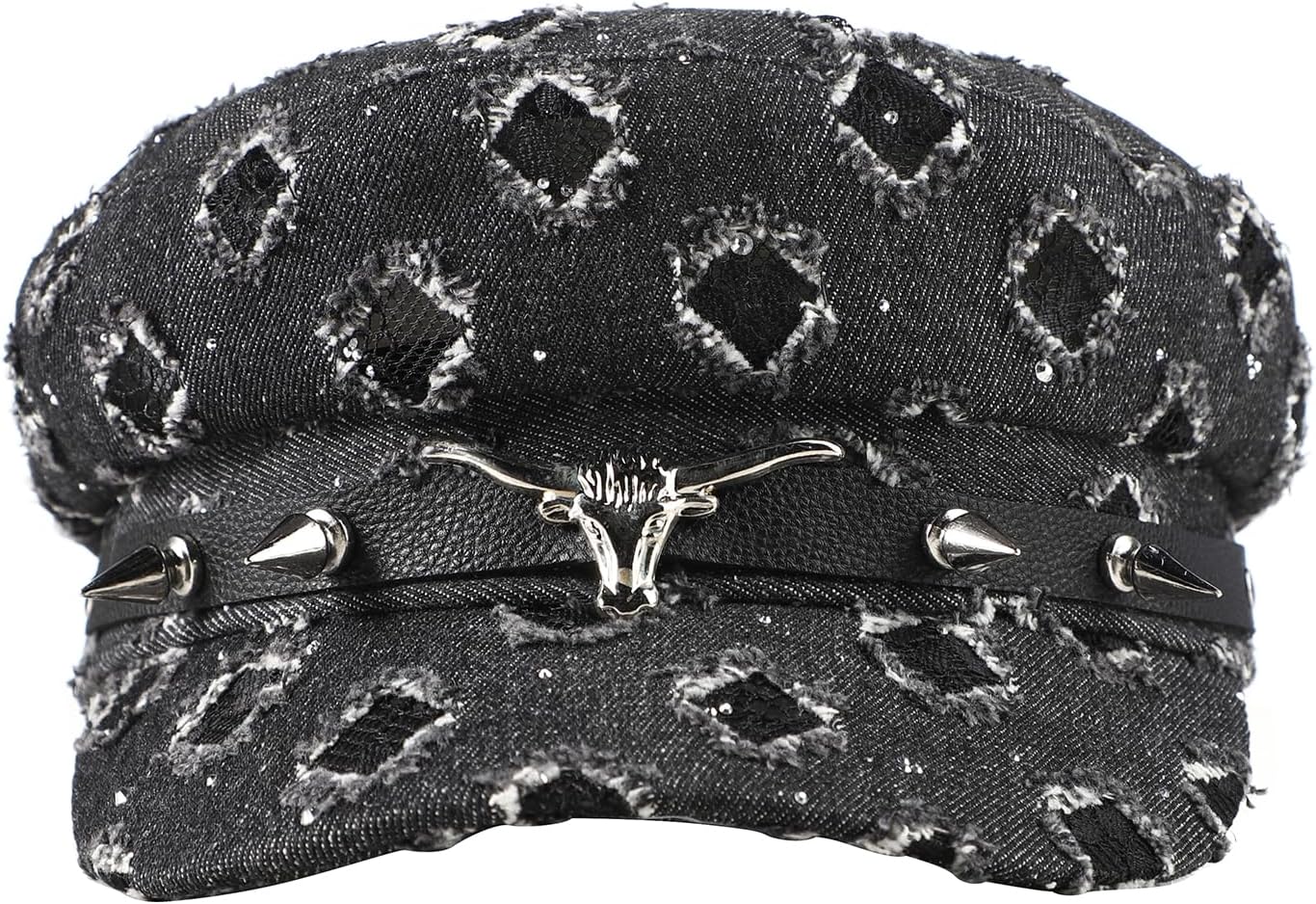 Distressed Newsboy Cap for Women Breathable Baker Cabbie Cap Denim Visor Beret Hat Retro Flat Cadet Hat