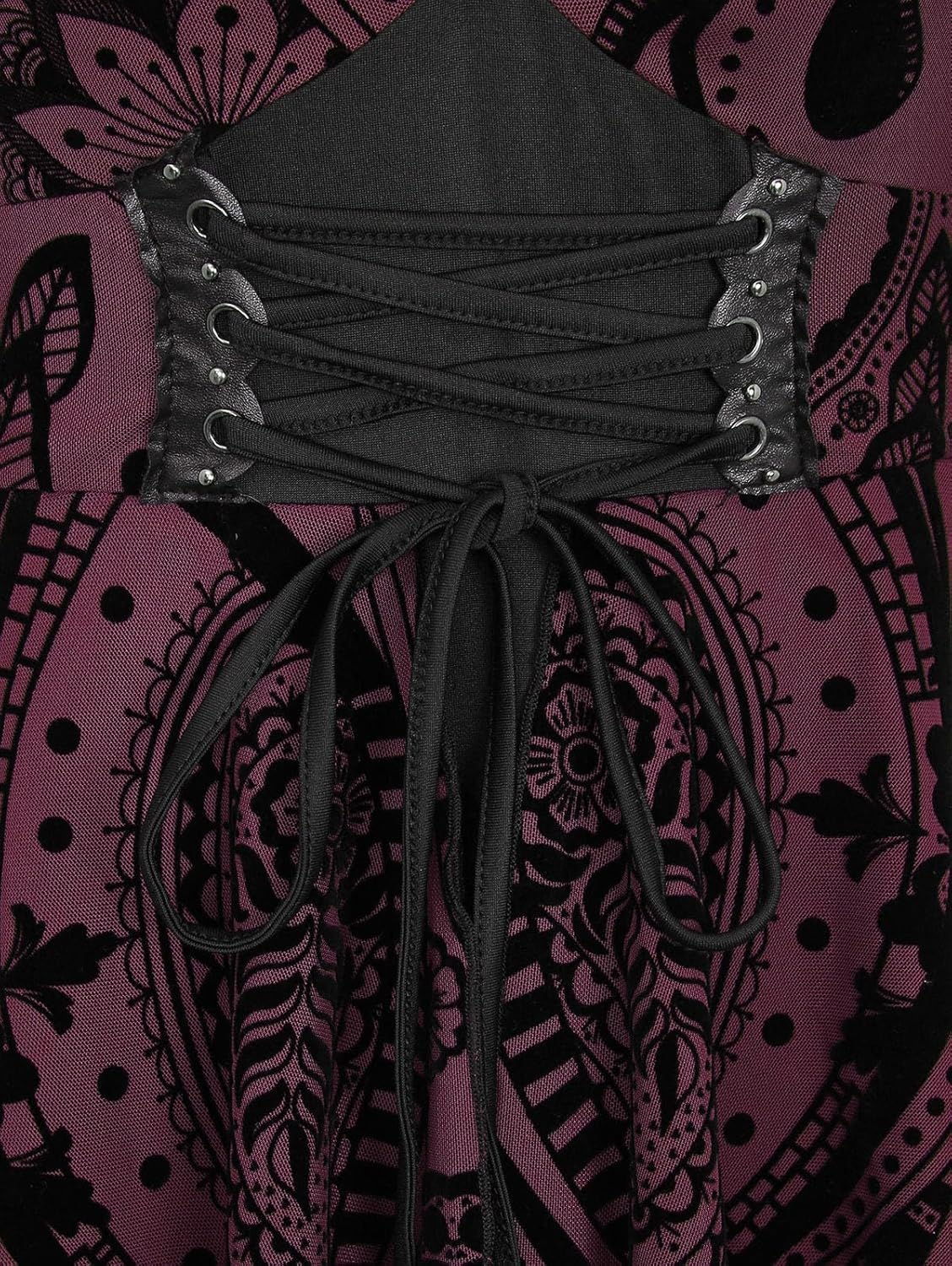 ROSE GAL Plus Size Gothic Lace Up Flocking Floral Layered Cold Shoulder Flowy Dress - Image 2