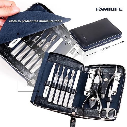 Miniatura 4 de FAMILIFE - Kit de manicura profesional para uñas, 11 en 1, juego de cortaúñas de acero inoxidable para hombres, kit de pedicura, kit de aseo para