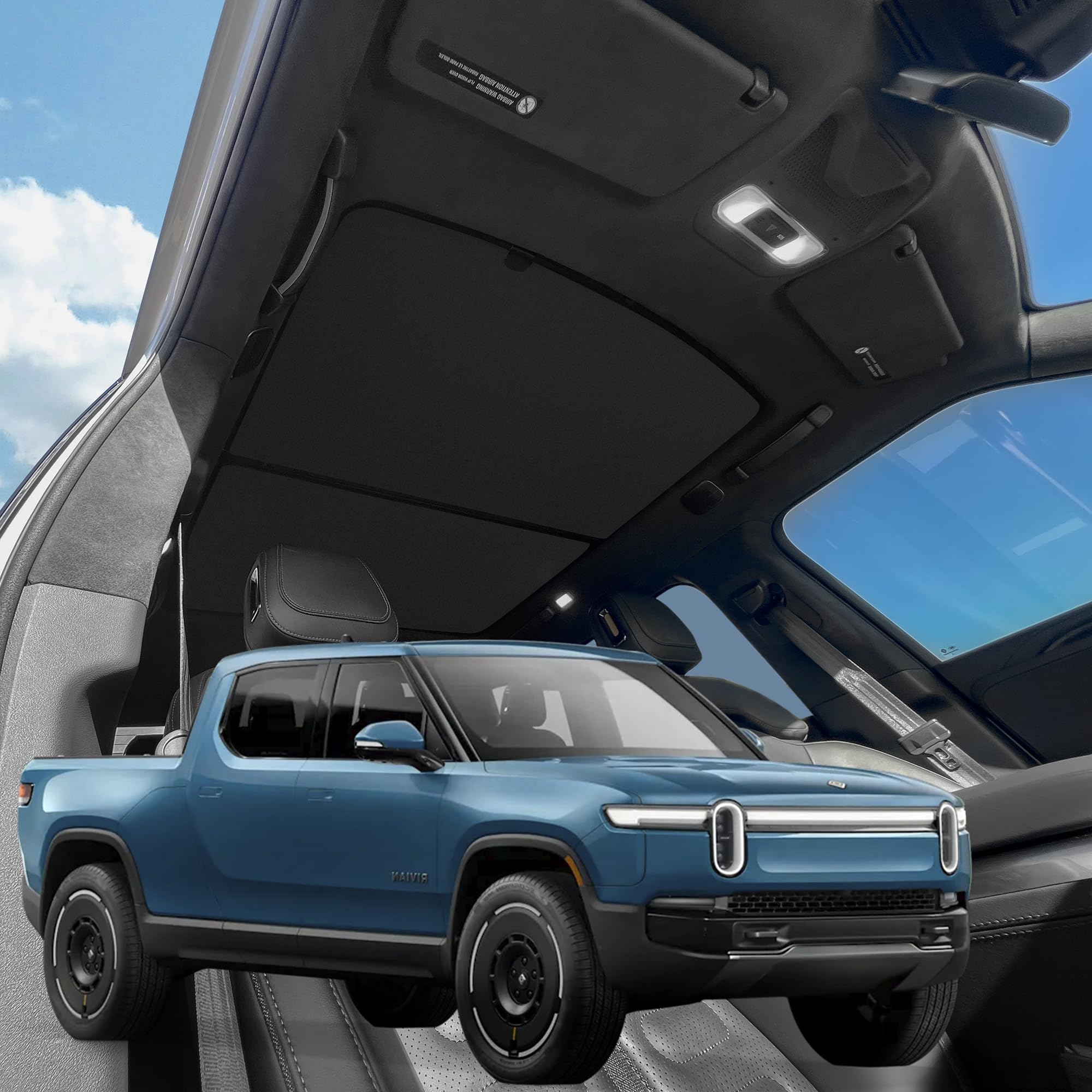 VION Roof Sunshade for Rivian R1T, Interior Black