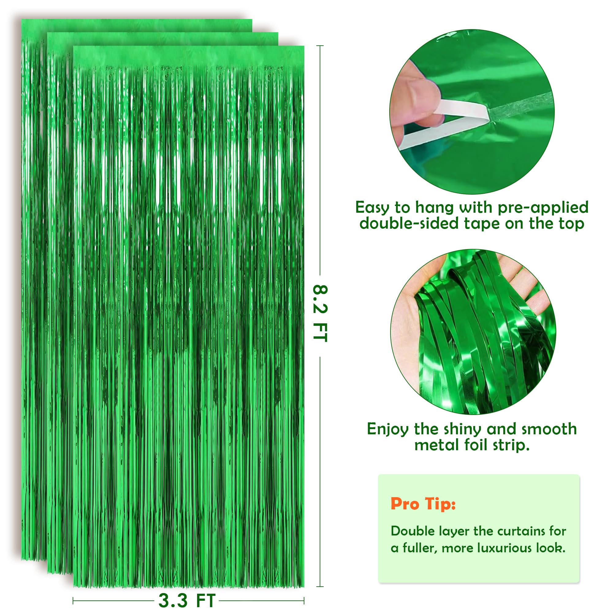 OHOME Cortina de oropel verde para fiesta, telón de fondo metálico con flecos para fiesta, día de San Patricio, cumpleaños, discoteca, despedida de soltera, boda, graduación, decoración de fiesta,