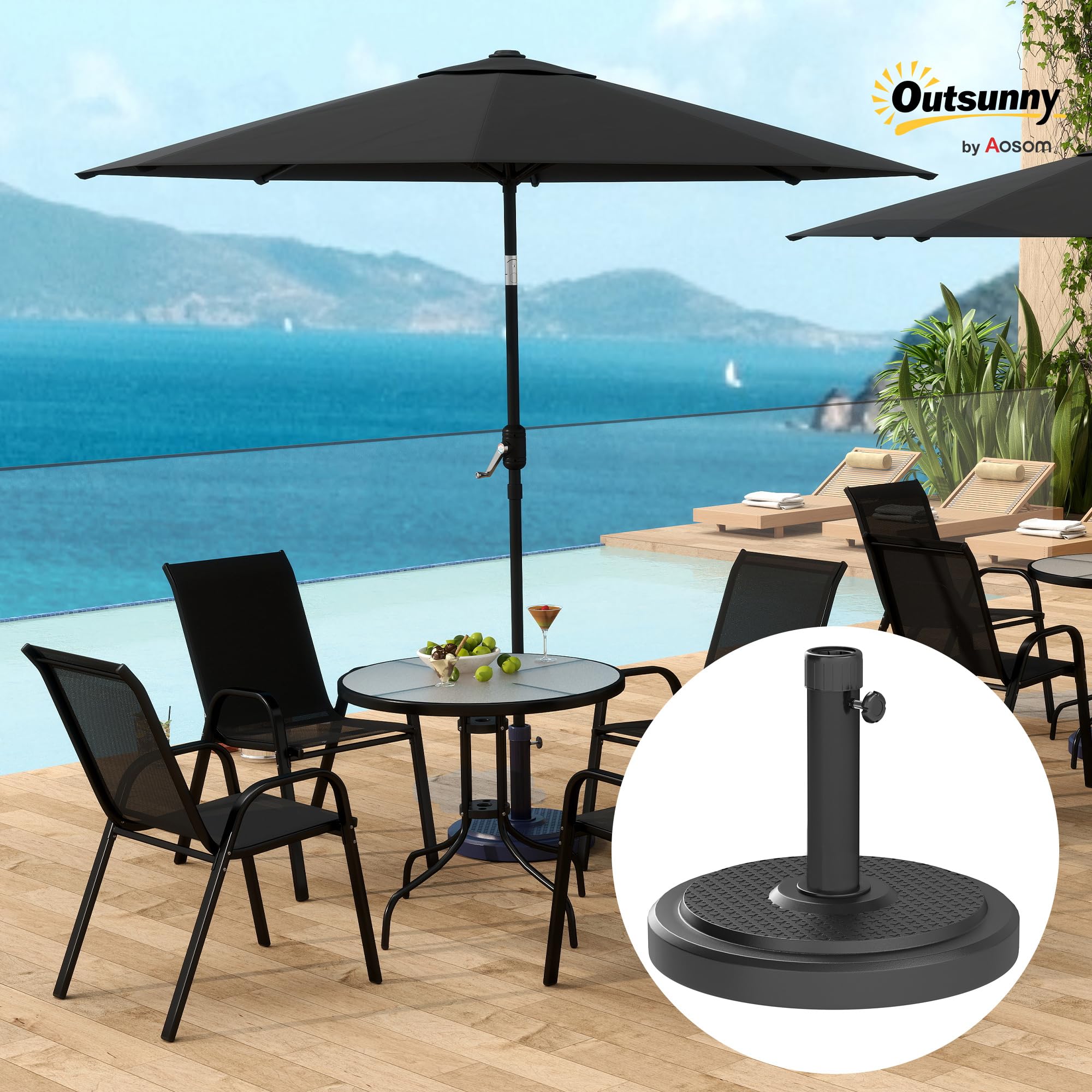 Outsunny Base per Ombrellone da 22 kg per Ombrelloni Max. Ø2.8 m, Nero | Basamento Rotondo, Pali da Ø38 mm o Ø48 mm