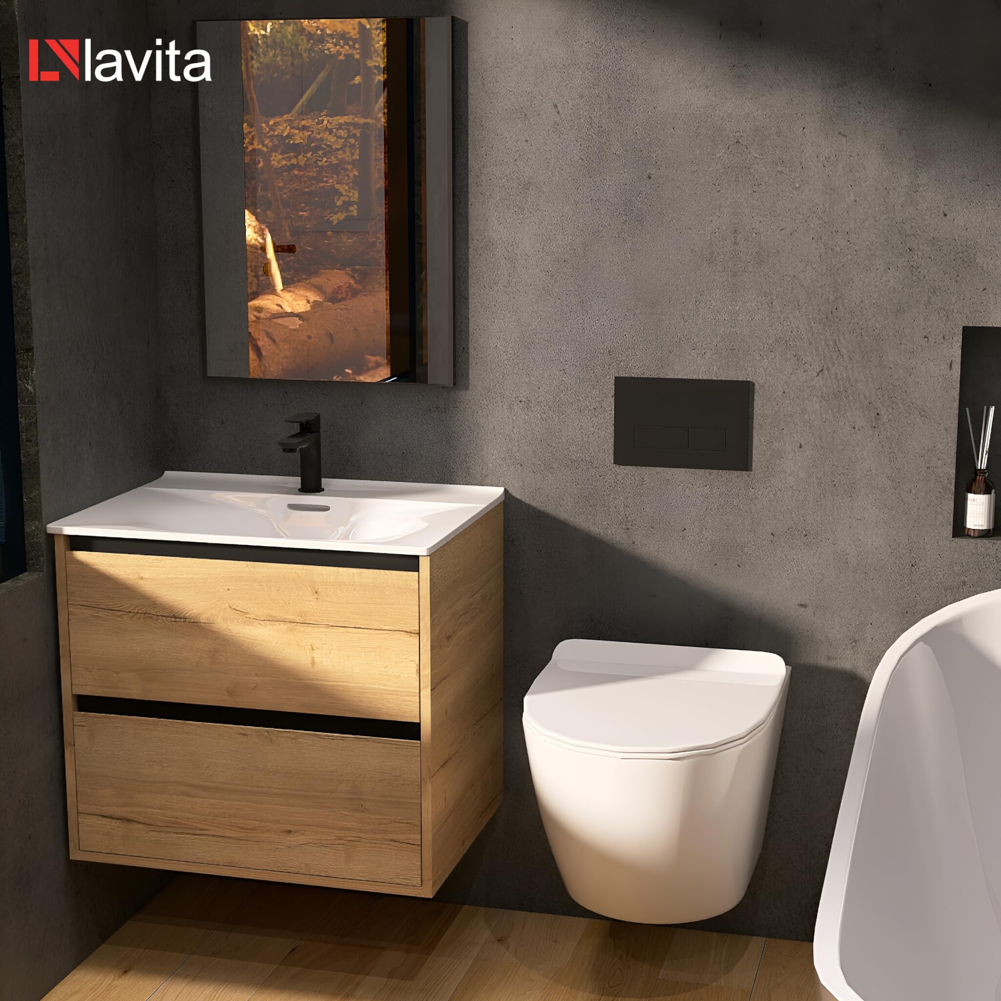 LAVITA Wand-WC Viva Hänge Toilette WC Sitz Toilettendeckel mit Absenkautomatik & Metallscharniere Toiletten Spülrandlos Hängend Spülsystem TORNADO 2.0 Toilettenbecken Weißer Glanz