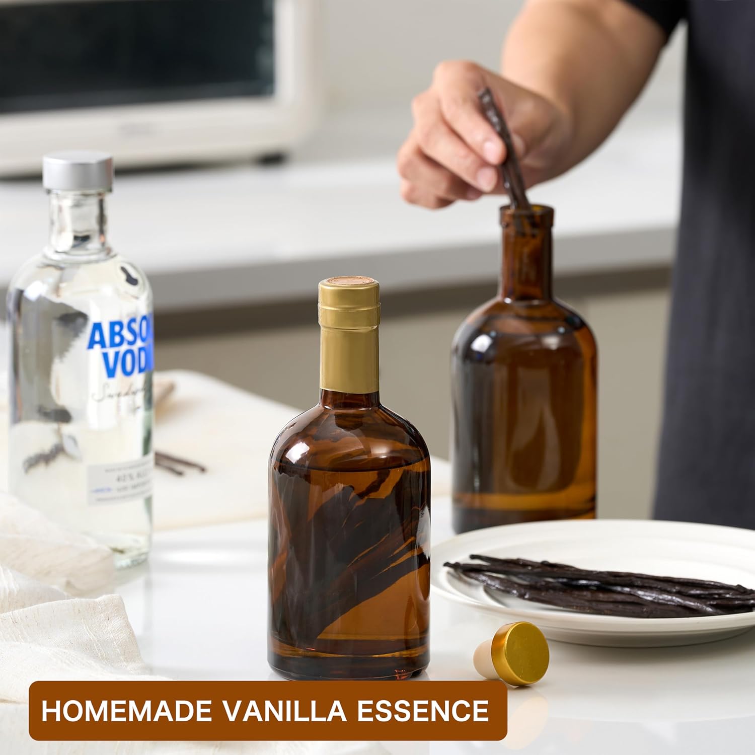 Danmu 12 fl.oz.Glass Bottles with Airtight Lid,Thick Base Glass Bottles with T-Top Cap,Glass Bottles for Liquor,Wine,Beverages,Oil,Vinegar,Kombucha,Beer,with Cork Stopper,375ml 12 Pack