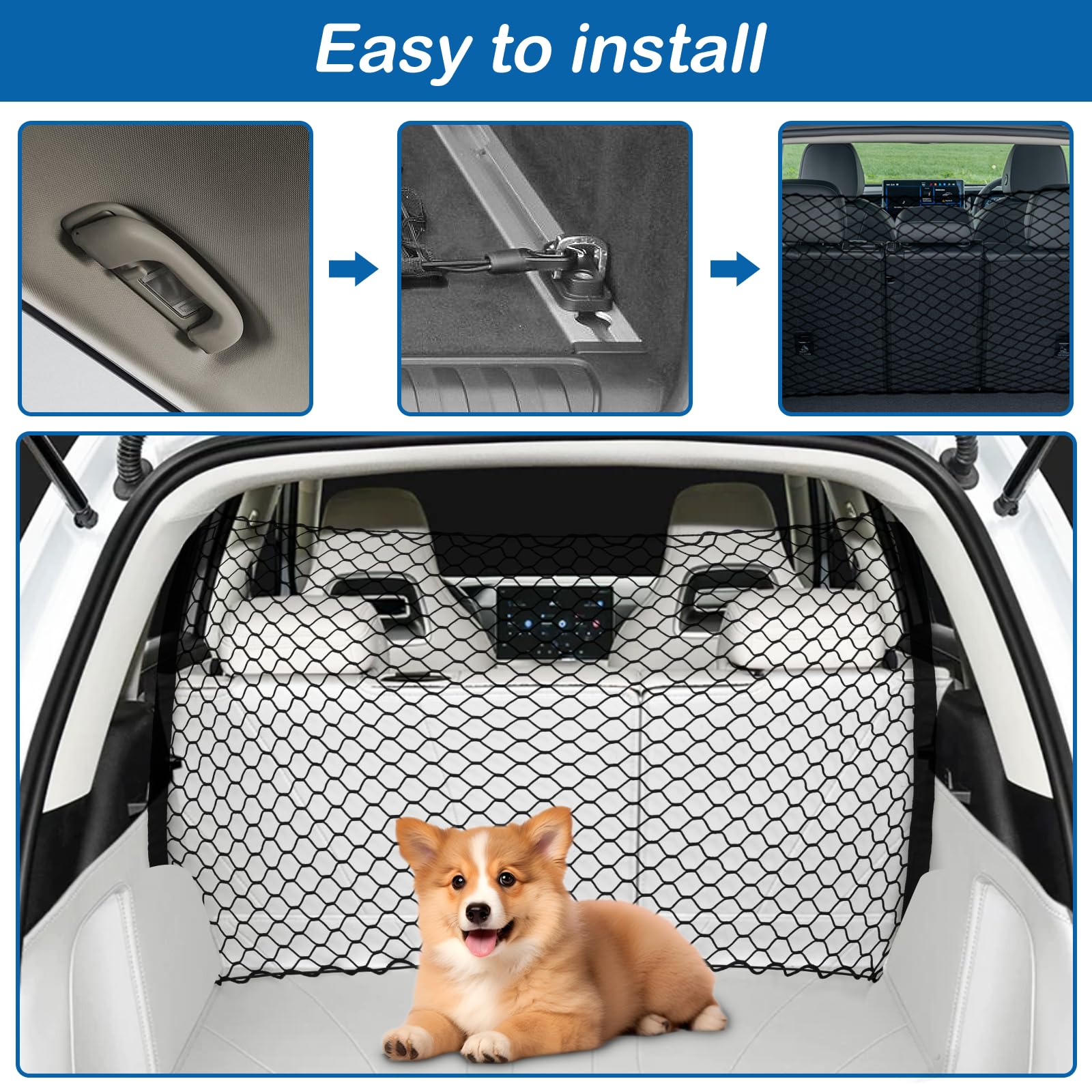 STARROAD-TIM 120X70CM Rete per Cani Auto Rete Divisoria Auto per Cani Domestici Barriera per Sedile Posteriore in Rete Divisoria per Auto con Corda e Gancio di Regolazione Adatto per Pick-up SUV