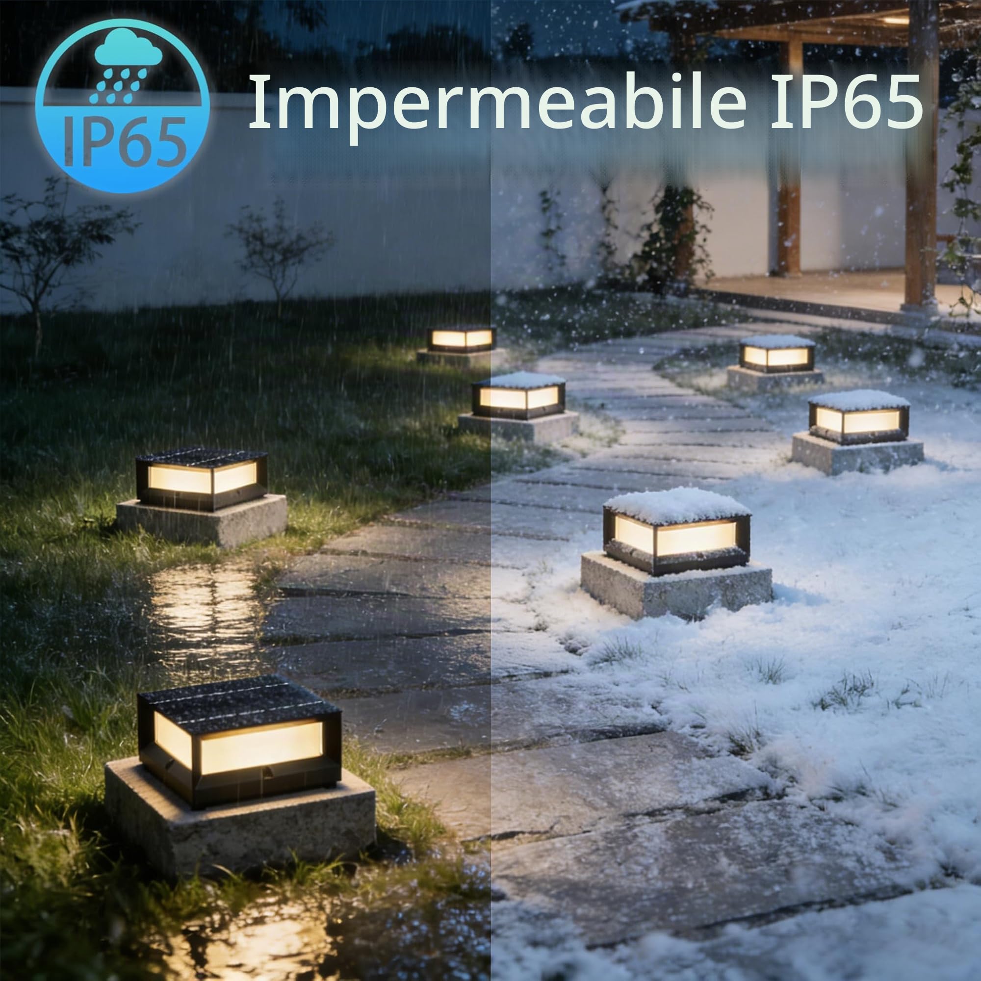 Lampada Solare da Esterno per Pilastro, Lampioni da Giardino Esterno Solari con Telecomando, 5400mAh & 3 Colore, IP65 Impermeabile Lampione da Giardino in Alluminio, Nero