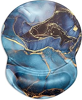 ITNRSIIET Mouse Pad, Ergonomic Mouse Pad with Gel Wrist Rest Support, Gaming Mouse Pad with Lycra Cloth, Non-Slip PU Base for Computer, Laptop, Home, Office & Travel,Blue and Black Marble